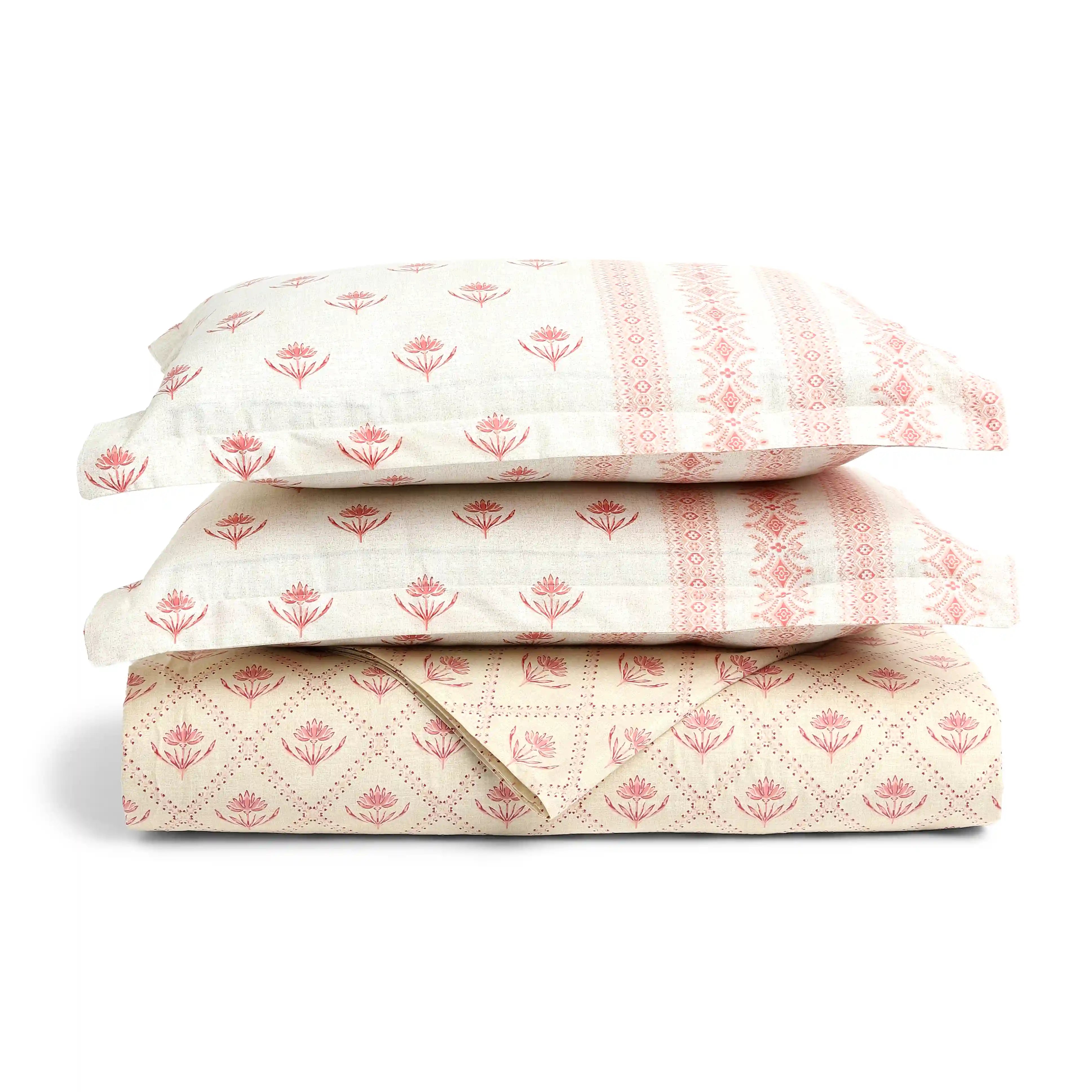 Chippa Lane | Contemporary Indian Print Design Coordinated Bedding Set | Set of Bedsheet & Dohar Red / Double