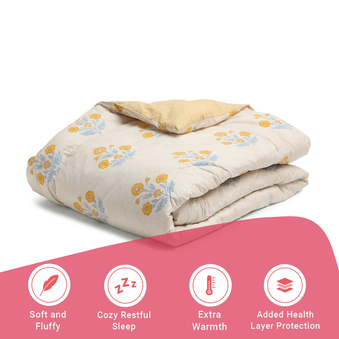 Chippa Lane | Contemporary Indian Print Design 240GSM Reversible Comforter for Extra Warmth-Ochre
