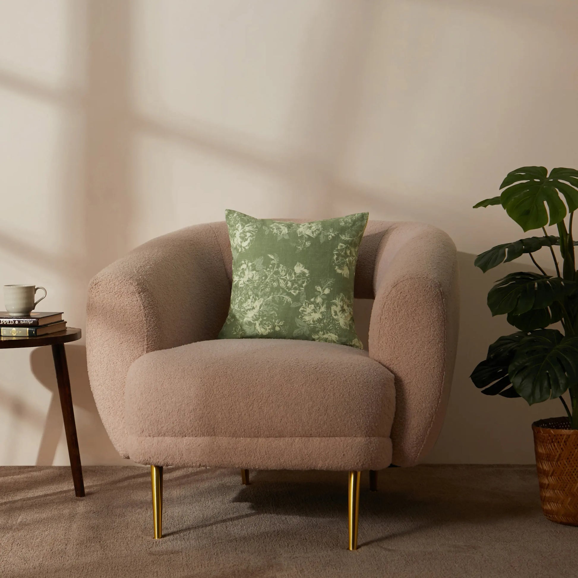 Vissencia Printed Cushion Cover | Blossoms Olive / Cushion Cover (51cm x 51cm)