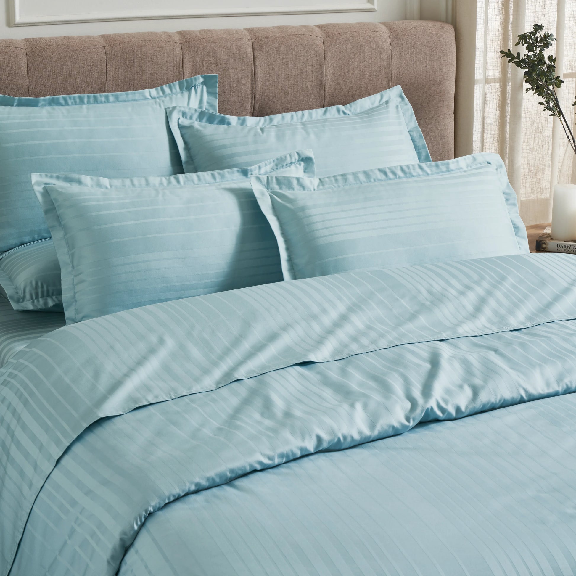 Seraya | 400TC Varigated Stripes Super Soft Fitted Sheet Set Blue Sky / King
