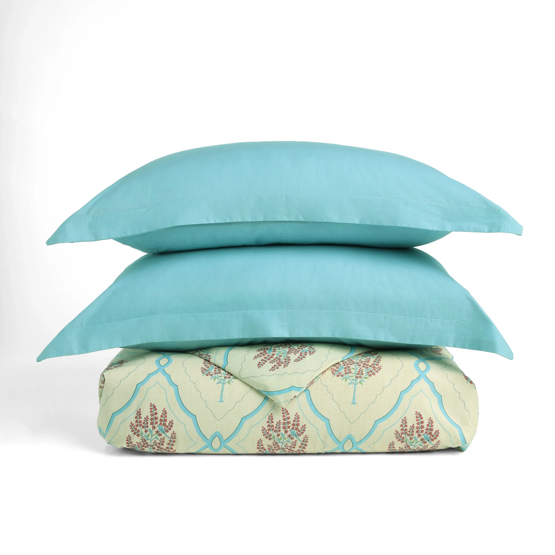 Chippa Lane | Contemporary Indian Print Design Coordinated Bedding Set | Set of Bedsheet & Dohar Sage Bloom / Double