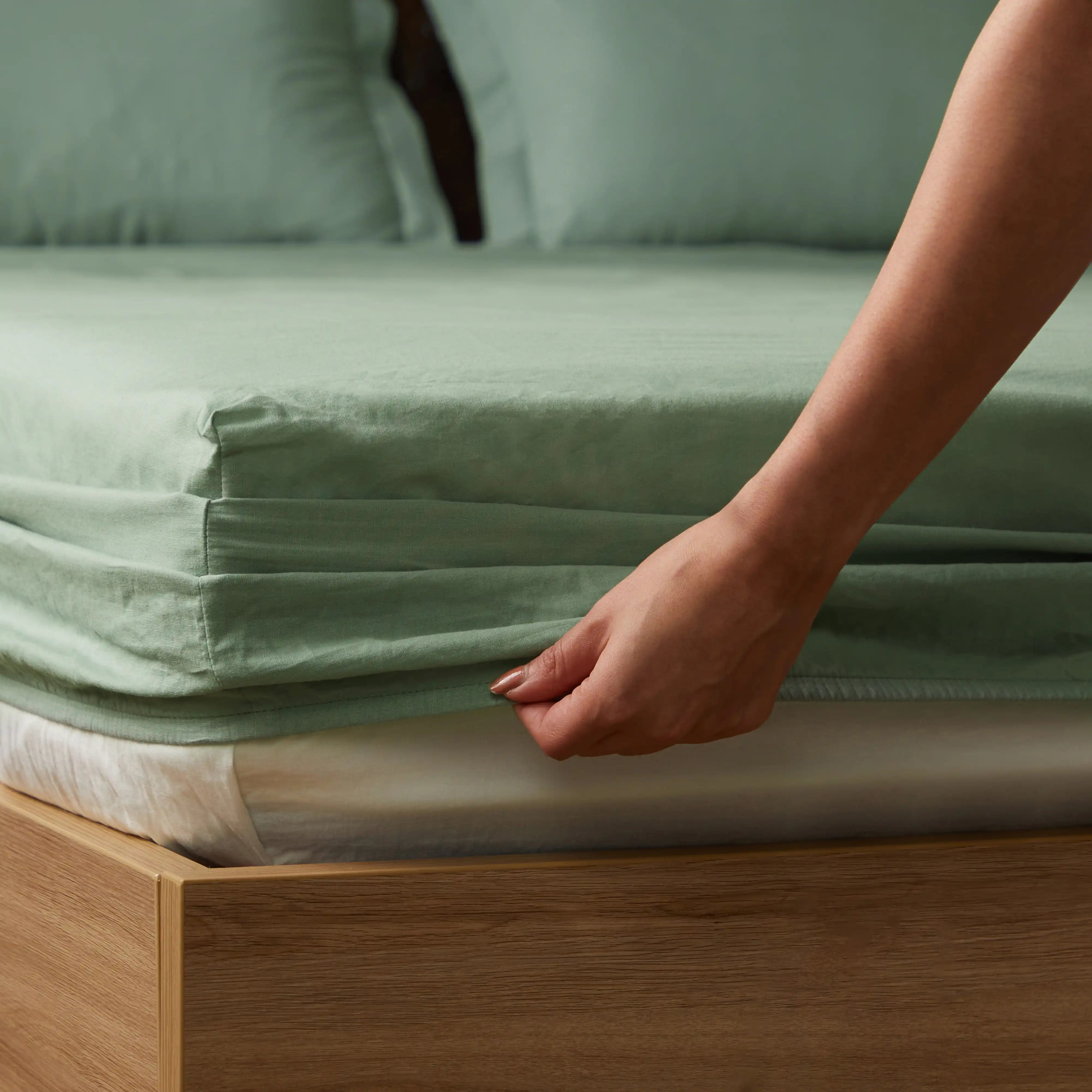 Paleto | Everyday Hues Solid Dyed Cotton Fitted Sheet Set-Green Sage Green Sage / Queen
