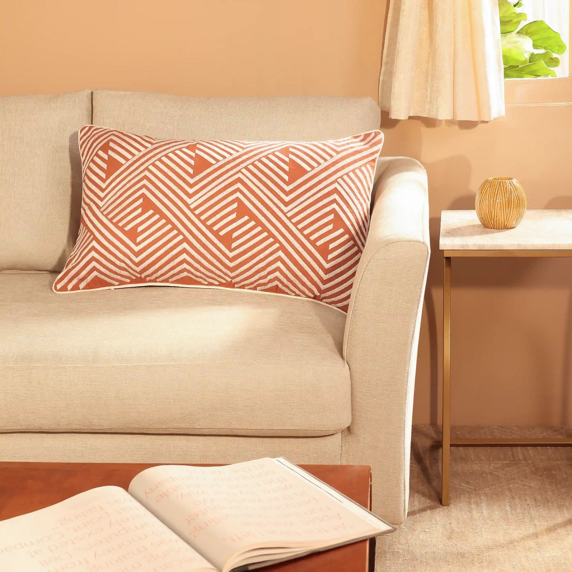 Espricia Embroidered Cushion Cover | Tile & Thread Burnt Orange / Cushion Cover (41cm x 66cm)