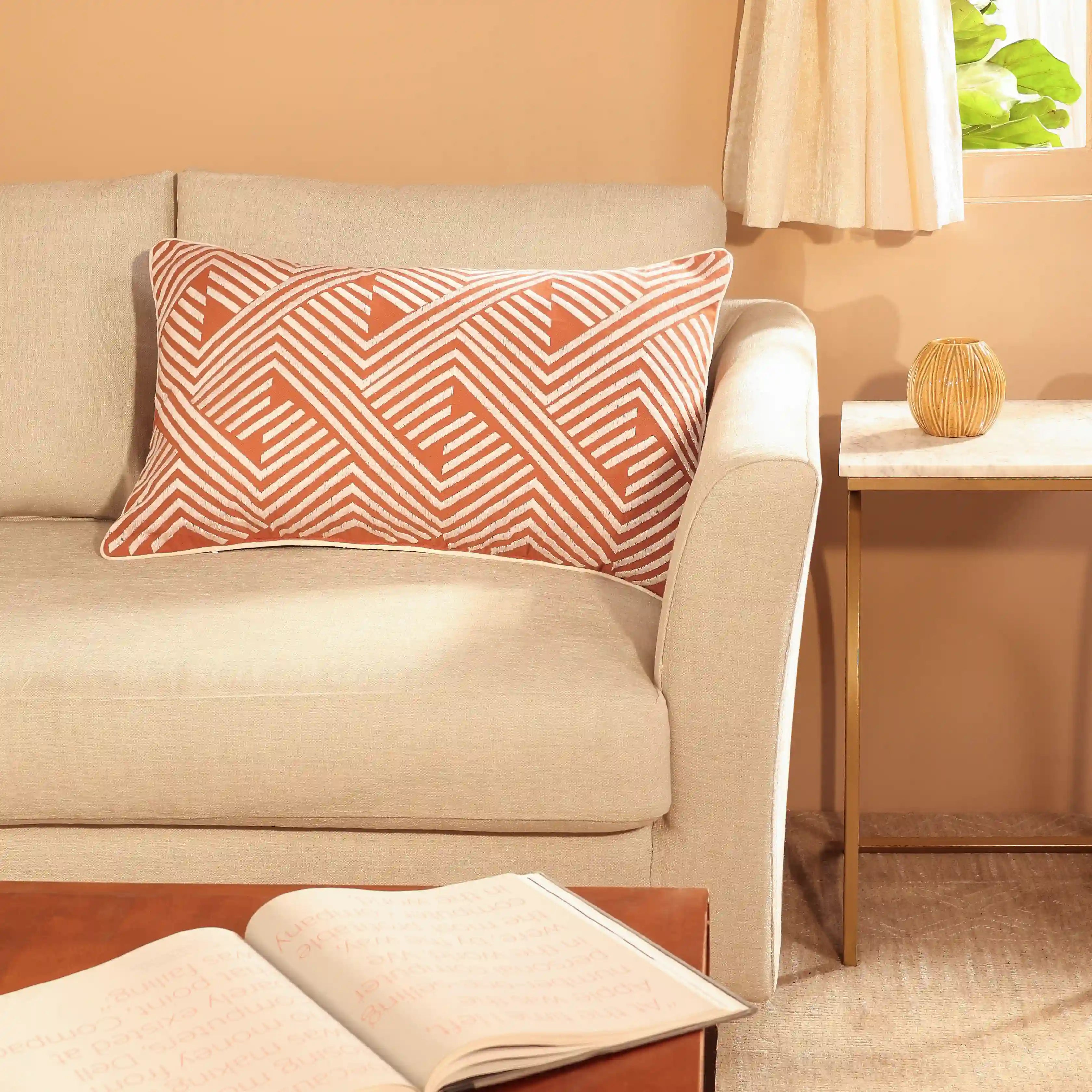 Espricia Embroidered Cushion Cover | Tile & Thread Burnt Orange / Cushion Cover (41cm x 66cm)