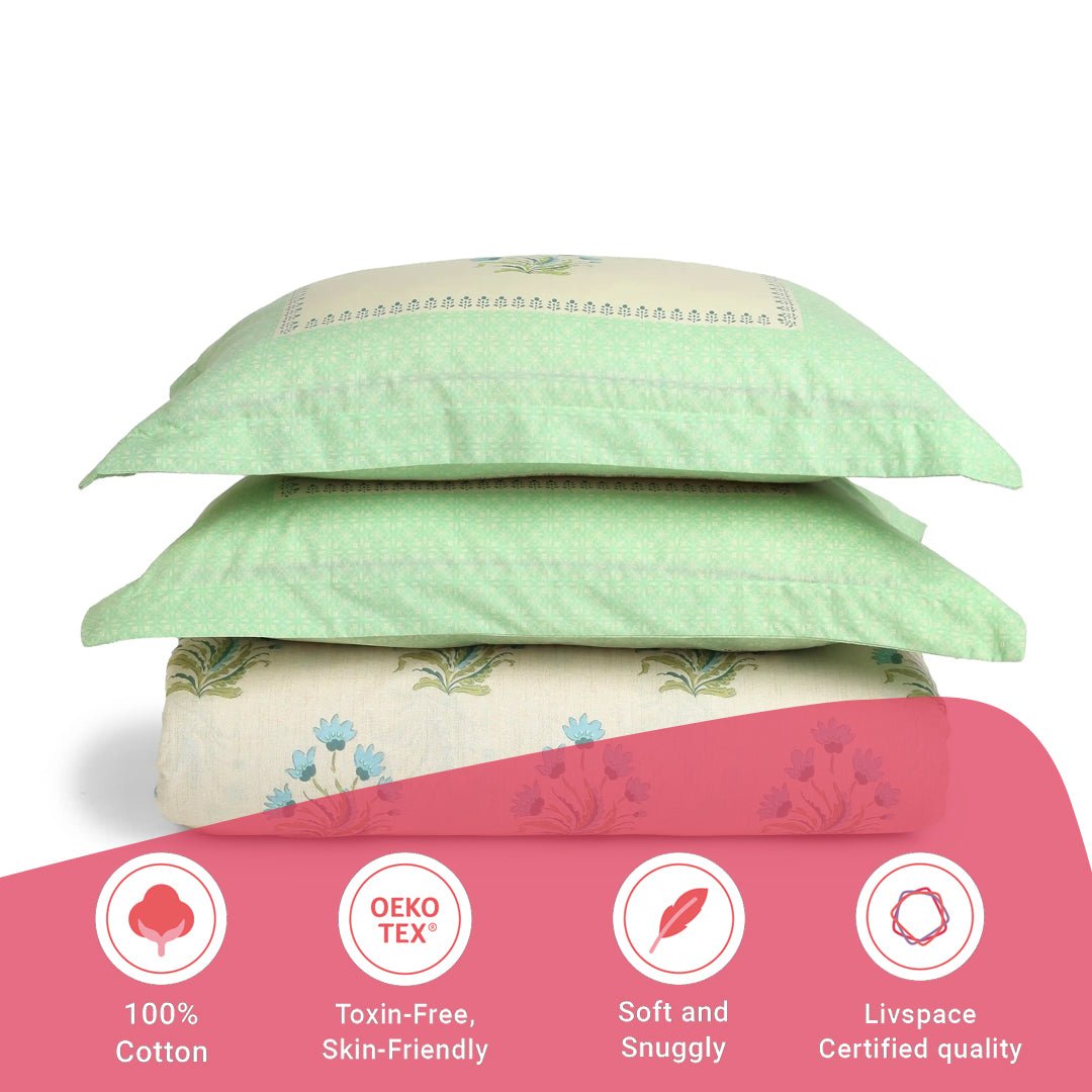 Chippa Lane | Contemporary Indian Print Design Cotton Bedsheet Set-Indian Sage