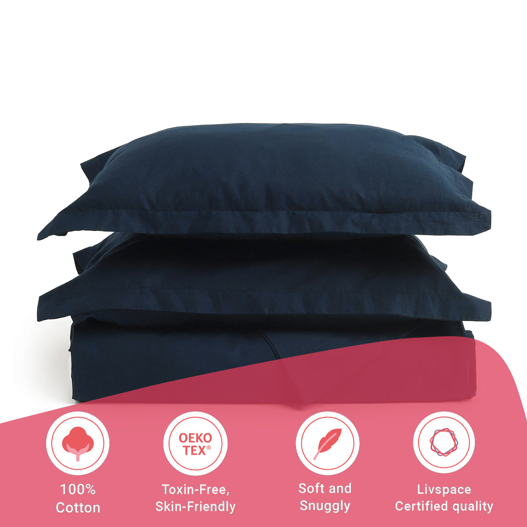 Paleto | Everyday Hues Solid Dyed Cotton Bedsheet Set-Navy