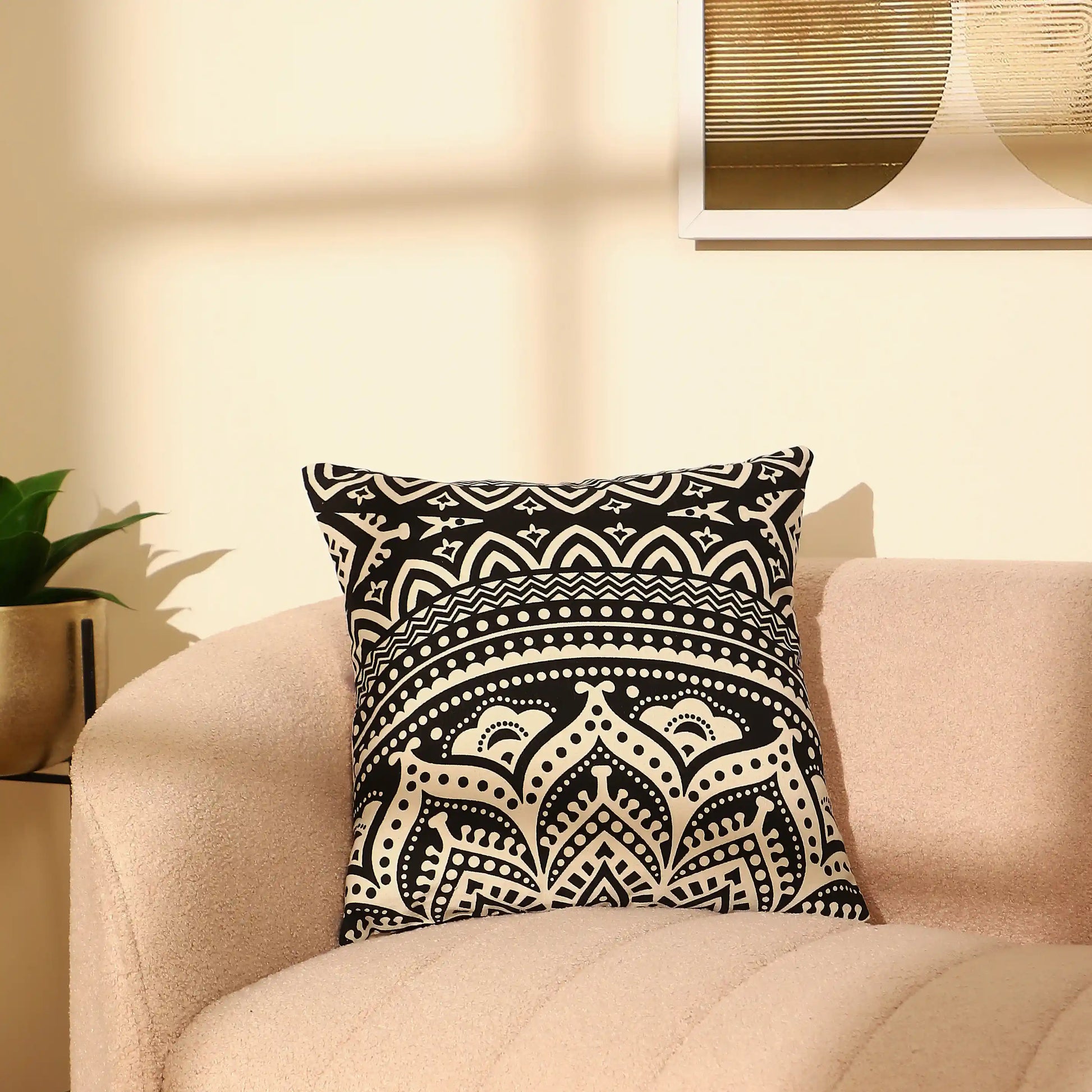 Vissencia 100% Cotton Printed Cushion Cover | Nomadic Tales Charcoal / Cushion Cover (41cm x 41cm)