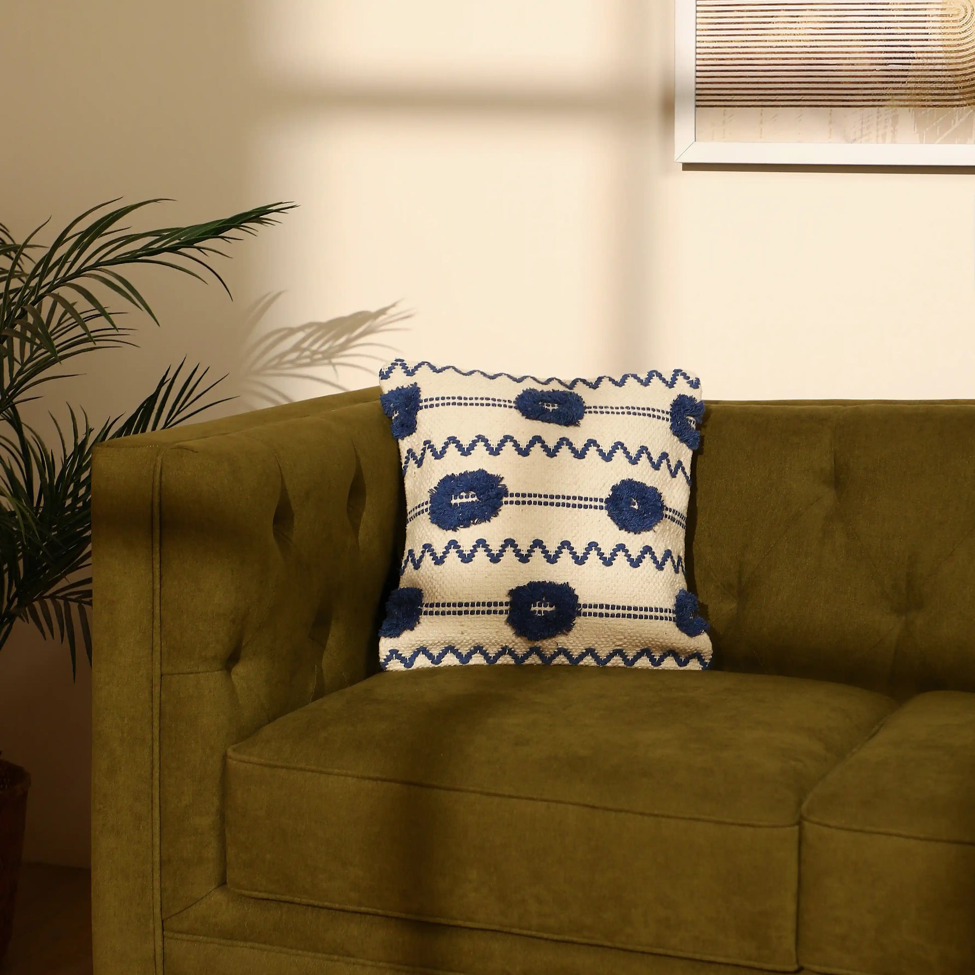 Vissencia 100% Cotton Woven Cushion Cover | Summer Breeze Marine Blue / Cushion Cover (41cm x 41cm)