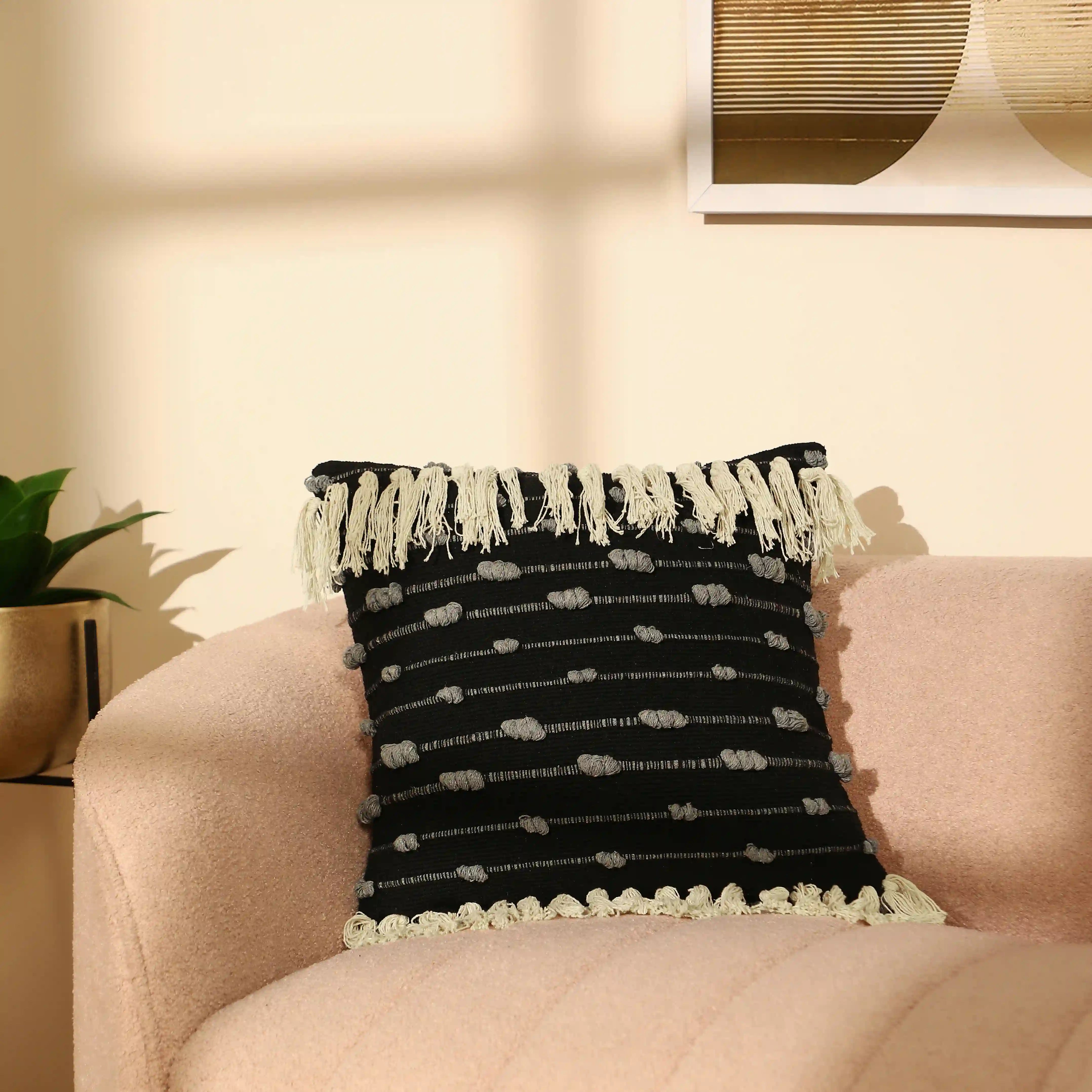 Vissencia 100% Cotton Woven Cushion Cover | Boho Bliss Graphite / Cushion Cover (51cm x 51cm)