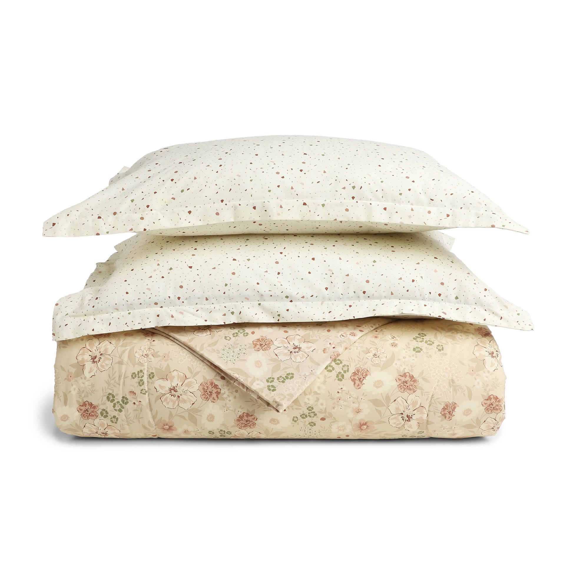 Mishella Printed Beige Bedding Set-3 (Dbl Bedsheet + Dbl Comforter) Beige / Double