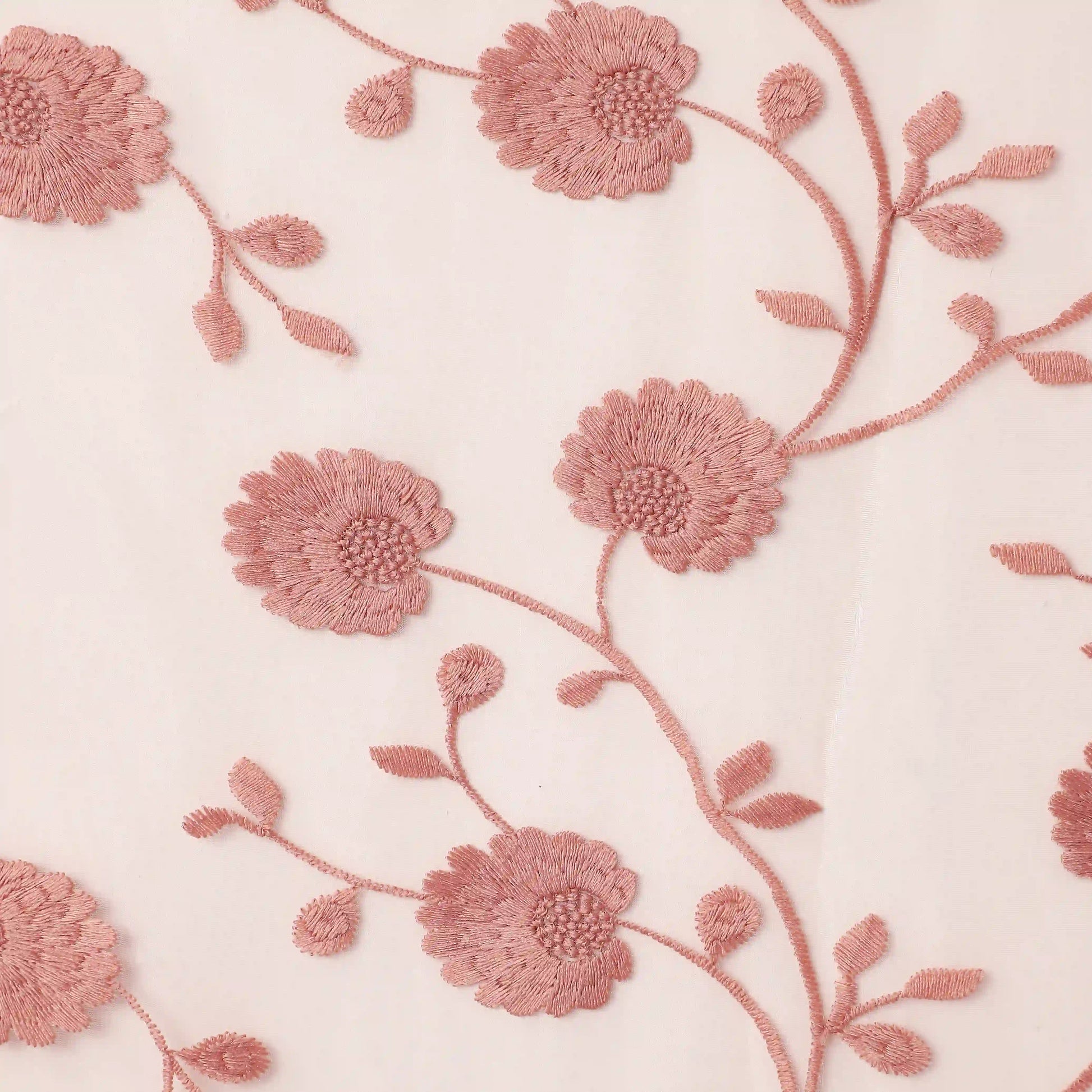 Velina Set Of 2 Embroidered Sheer Readymade Curtains | Vintage Chintz Powder Pink / Door (3.60ft X 7.22ft)