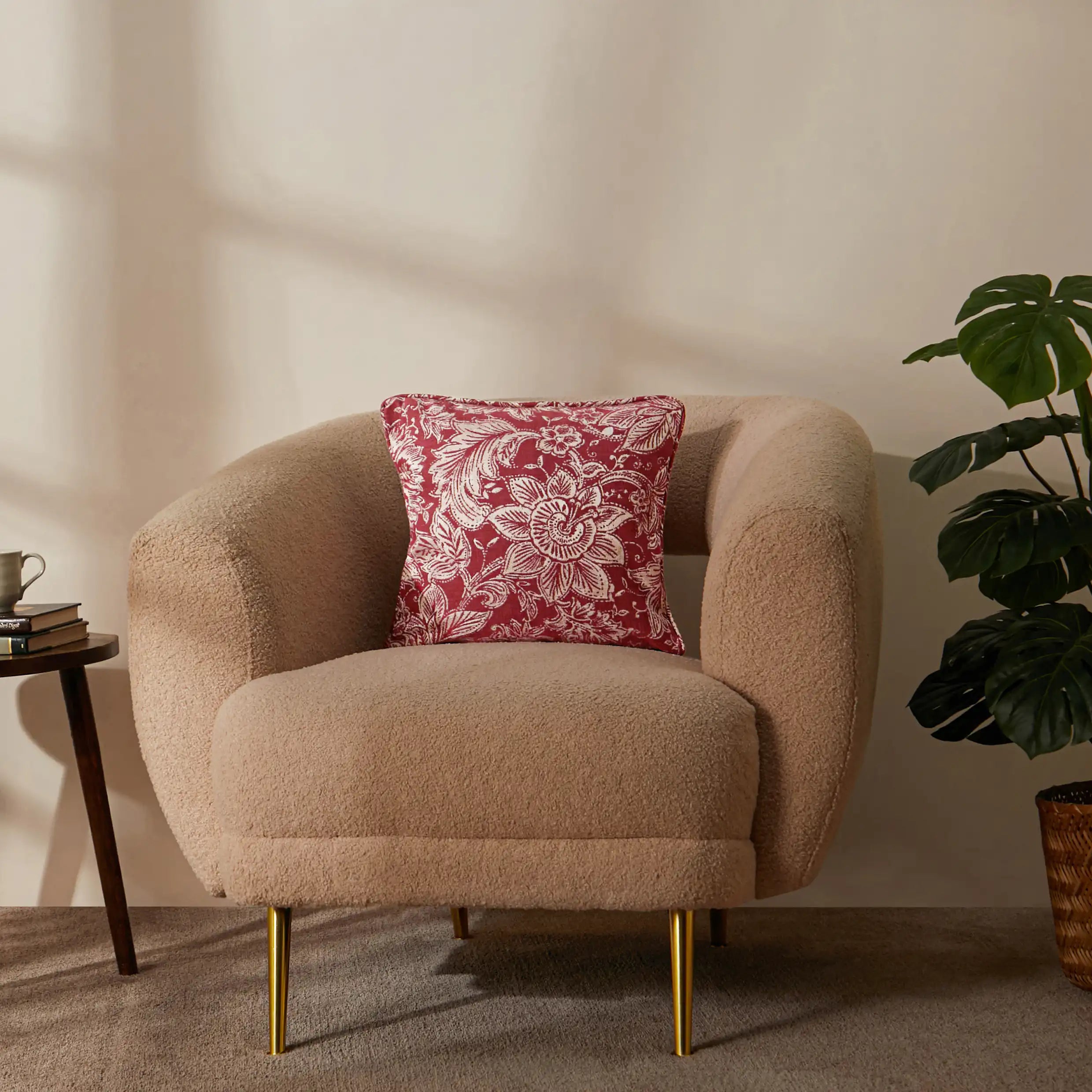 Vissencia Printed Cushion Cover | Blooming Chintz Merlot / Cushion Cover (41cm x 41cm)