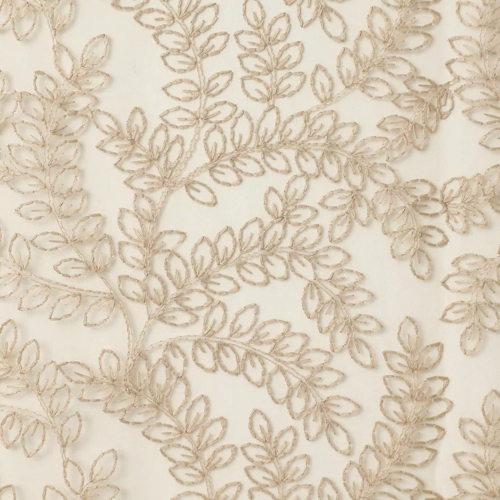Velina Set Of 2 Embroidered Sheer Readymade Curtains | Urban Forest Stone Mushroom / Door (3.60ft X 7.22ft)