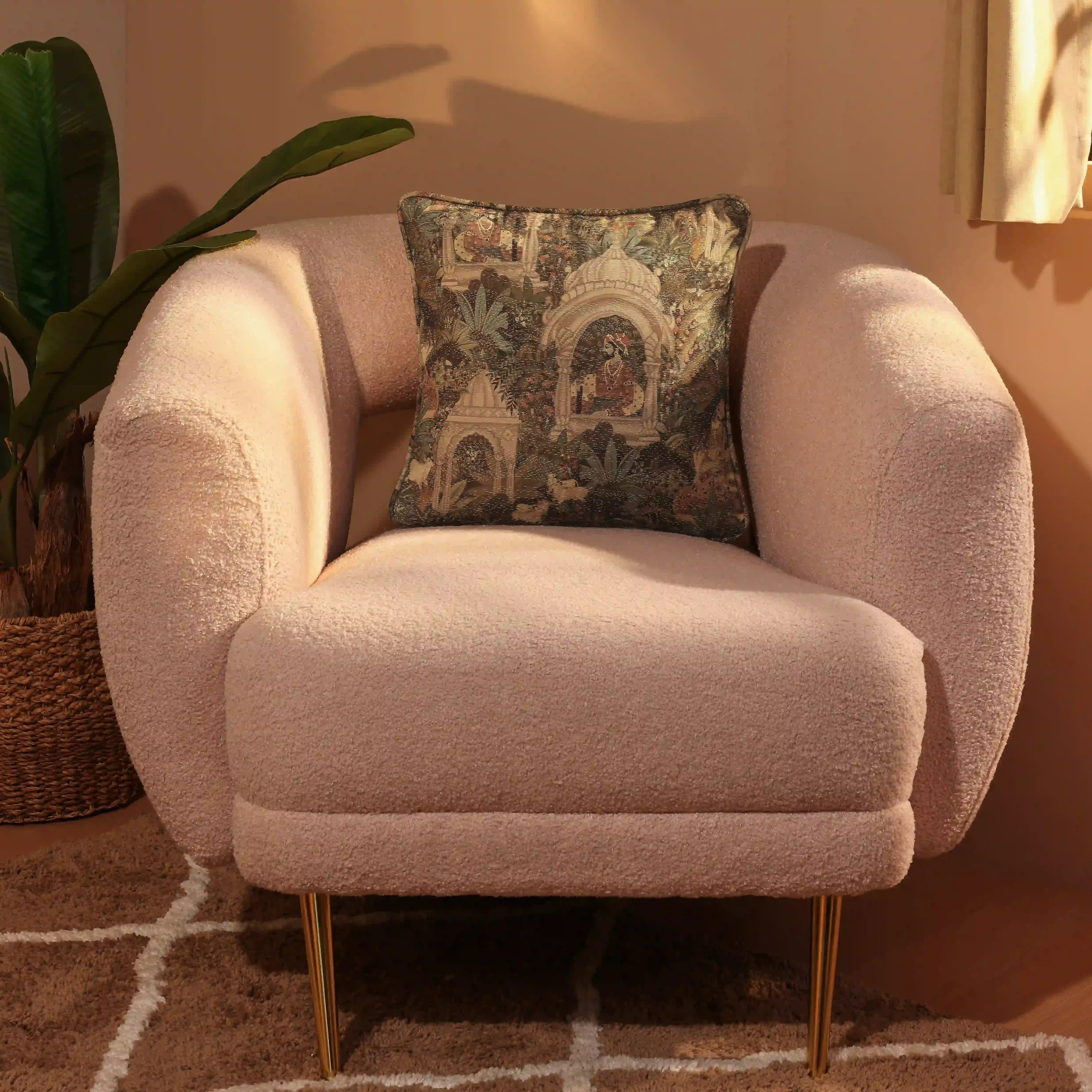 Espricia Printed Cushion Cover | Chitrakari Mossy Henna / Cushion Cover (41cm x 41cm)
