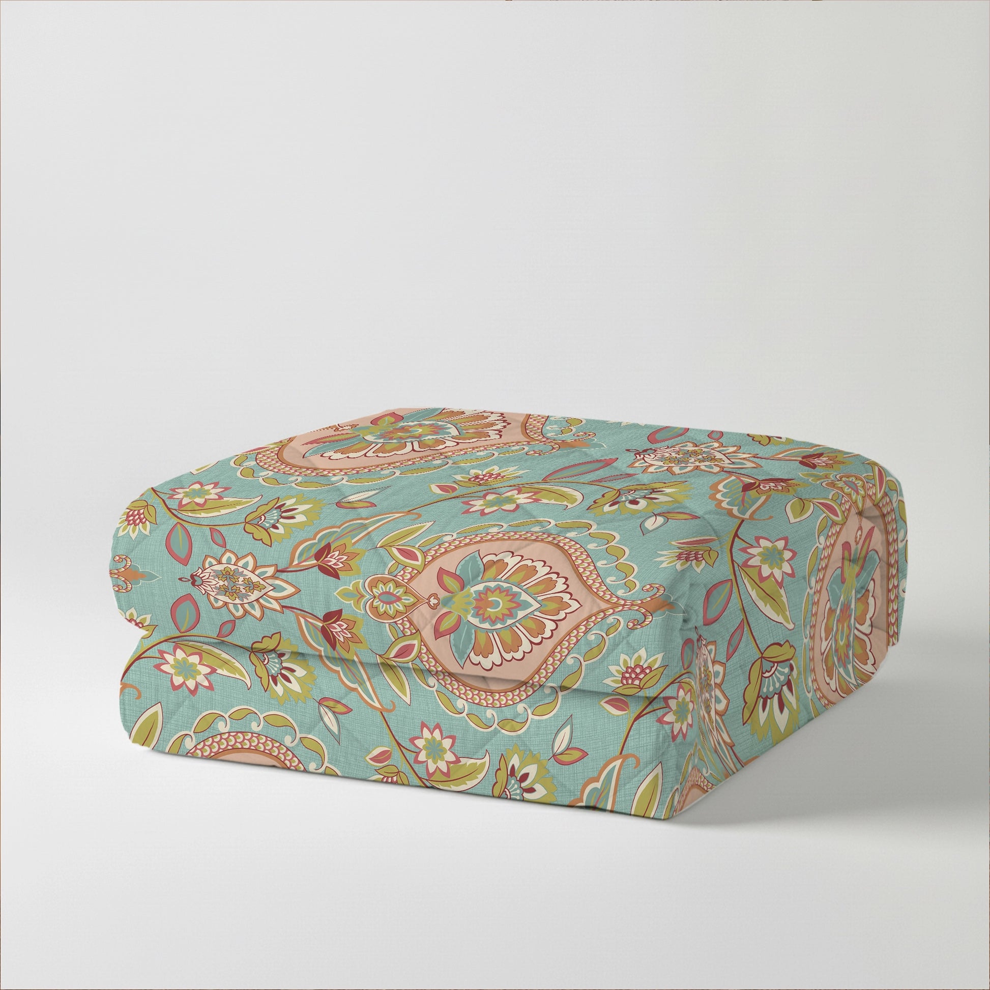 Aangan Weaves | Sage Green Traditional Printed Bedding Set - Set of Bedsheet & Comforter - Sea Glass Sea Glass / Queen