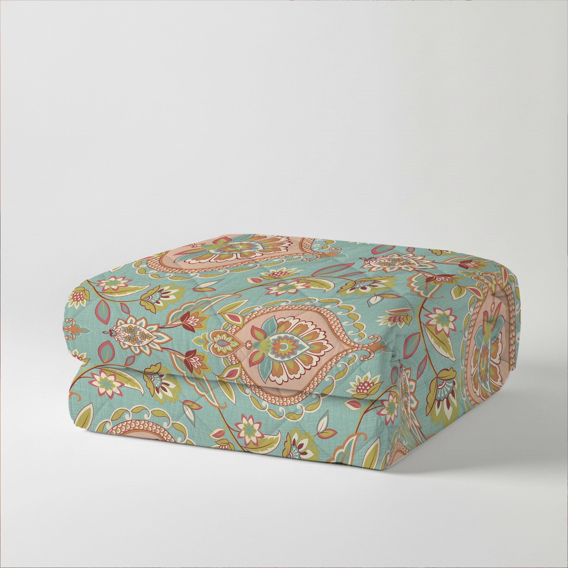 Aangan Weaves | Sage Green Traditional Printed Bedding Set - Set of Bedsheet & Comforter - Sea Glass Sea Glass / Queen