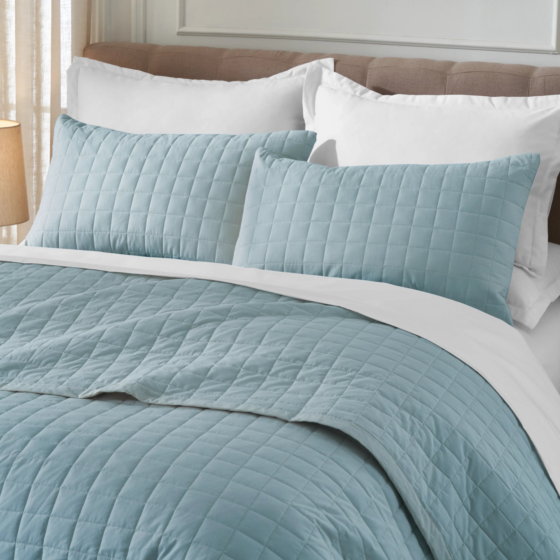 Nuvola | Luxurious Solid Dyed Box Quilted Cotton Bedcover Set French Blue