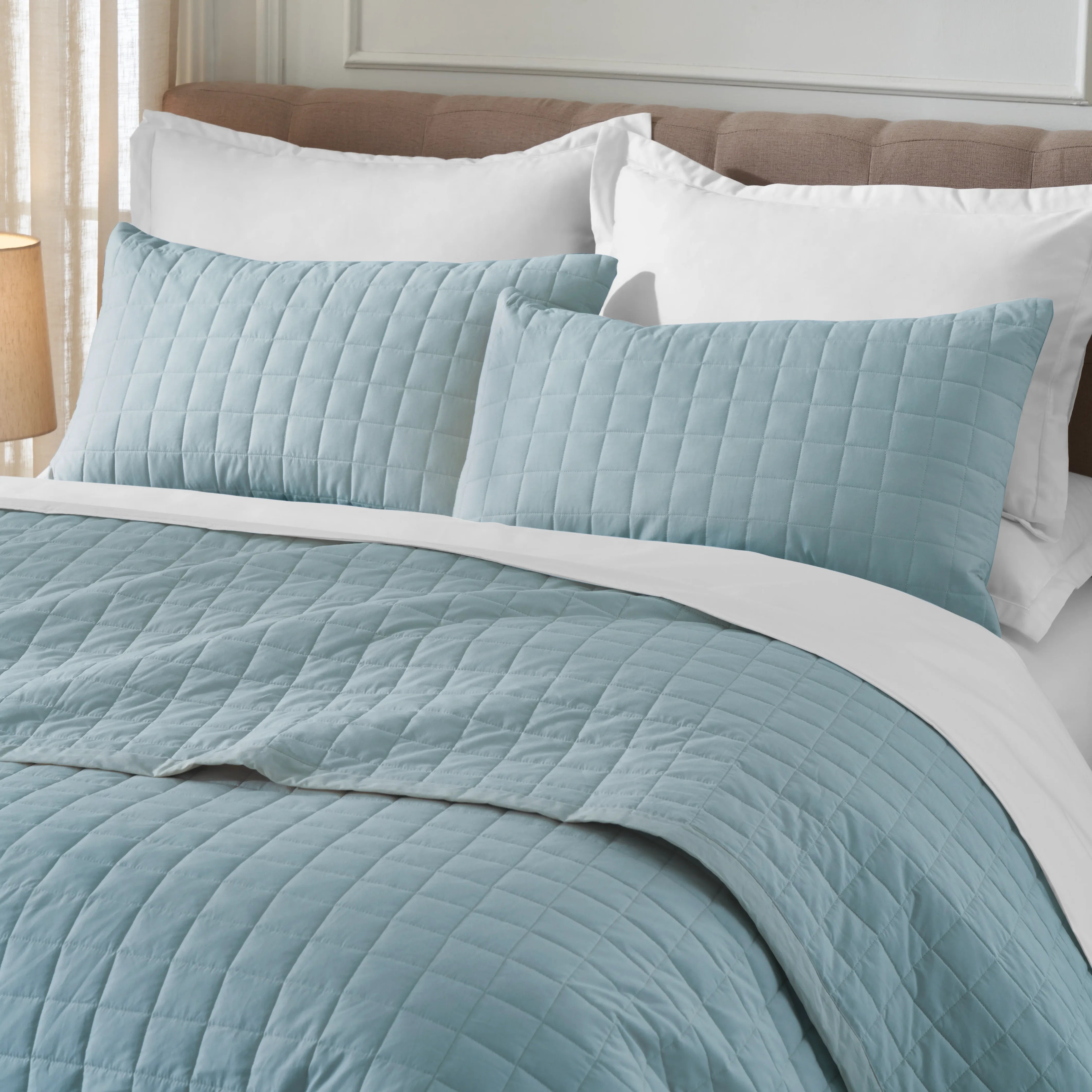 Nuvola | Luxurious Solid Dyed Box Quilted Cotton Bedcover Set French Blue