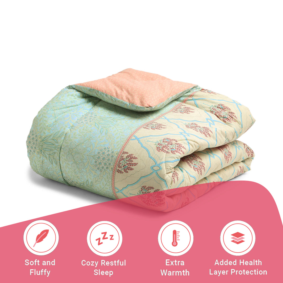 Chippa Lane | Contemporary Indian Print Design 240GSM Reversible Comforter for Extra Warmth-Sage Bloom