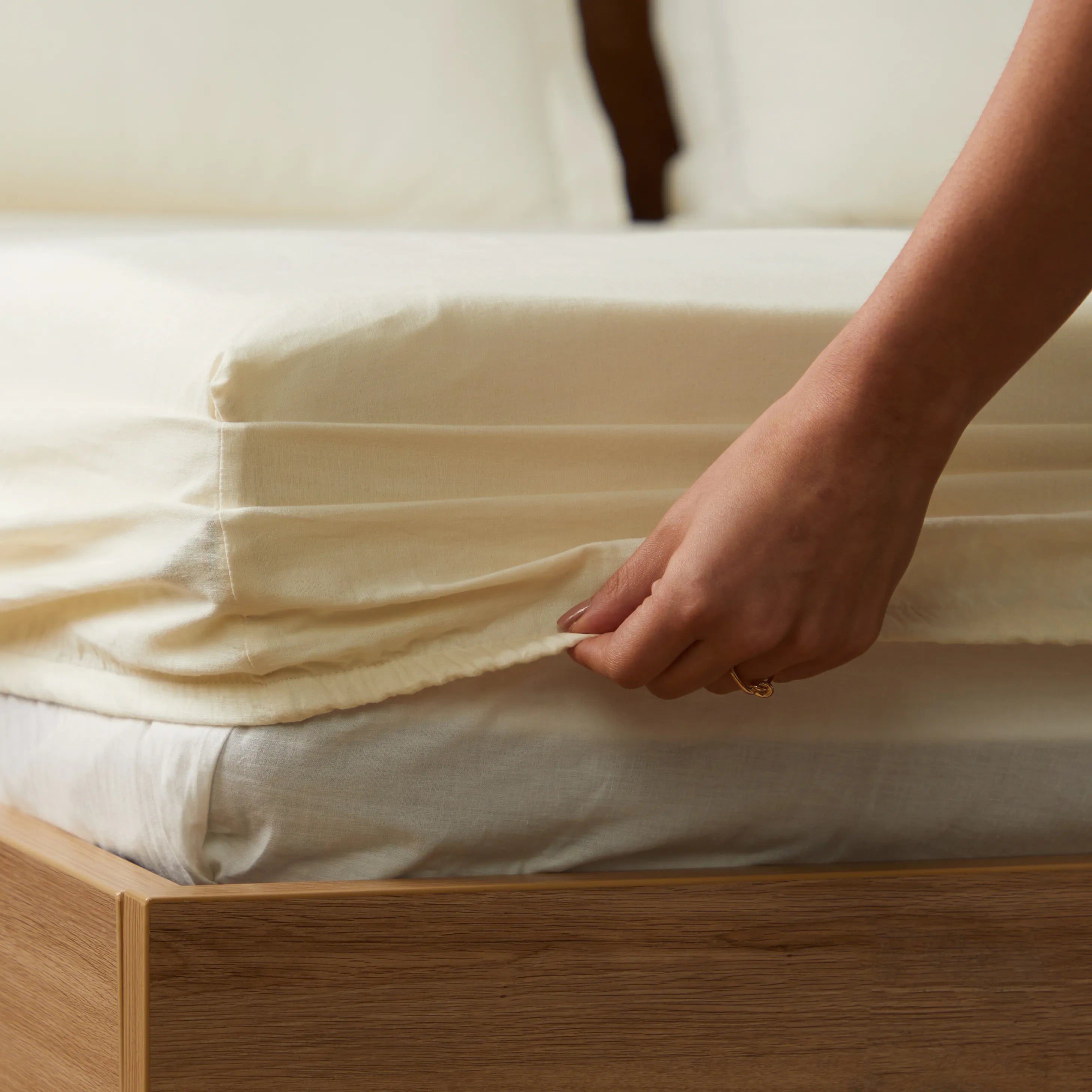 Paleto | Everyday Hues Solid Dyed Cotton Fitted Sheet Set-Ivory Ivory / King