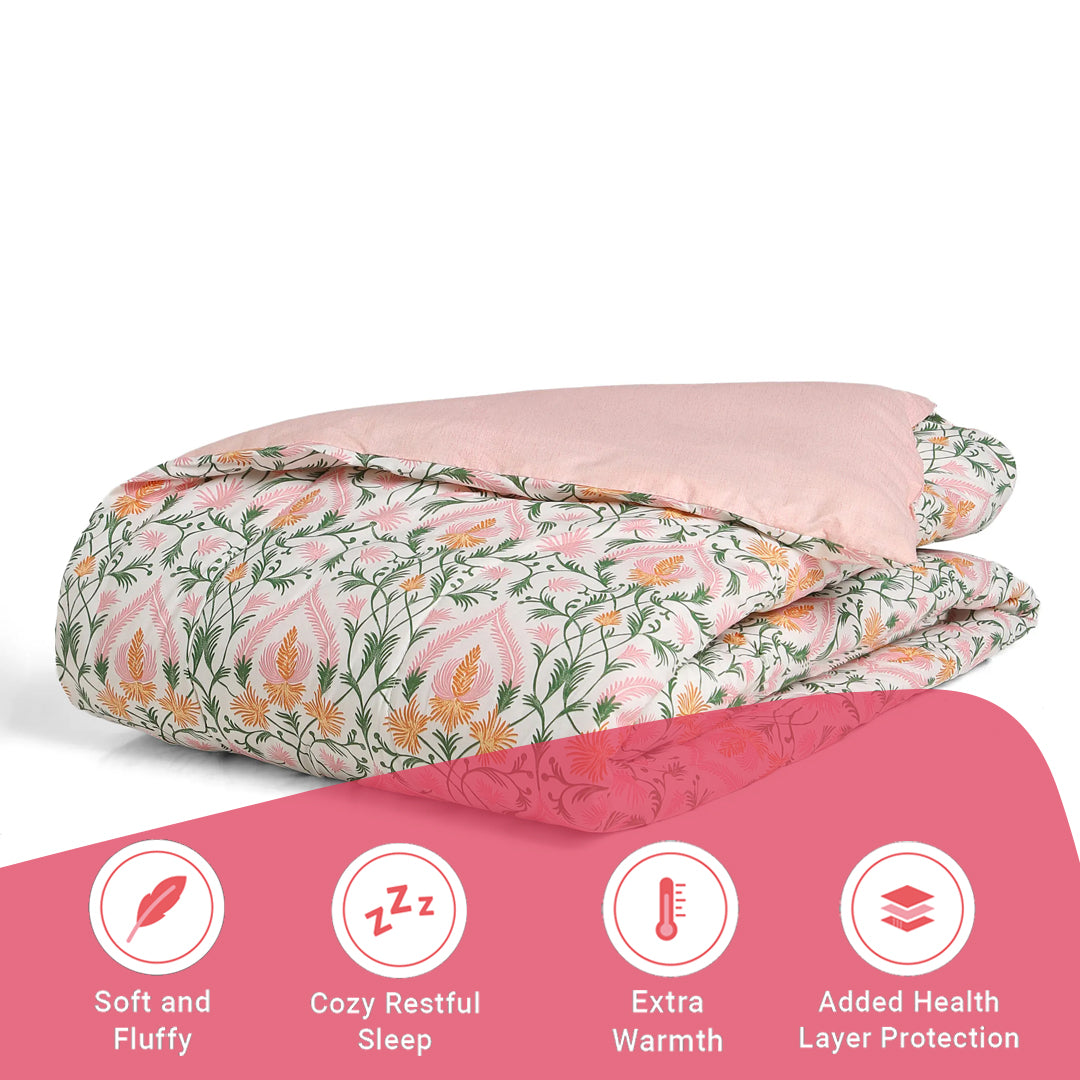 Bloomshire Classic | Everyday Charm Printed 240GSM Reversible Comforter for Extra Warmth-Salmon