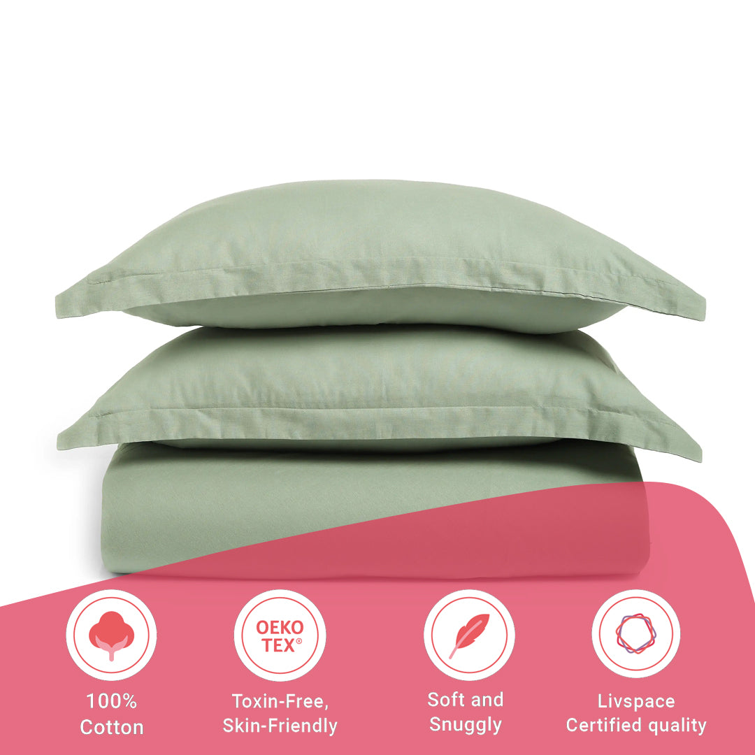 Paleto | Everyday Hues Solid Dyed Cotton Bedsheet Set-Green Sage