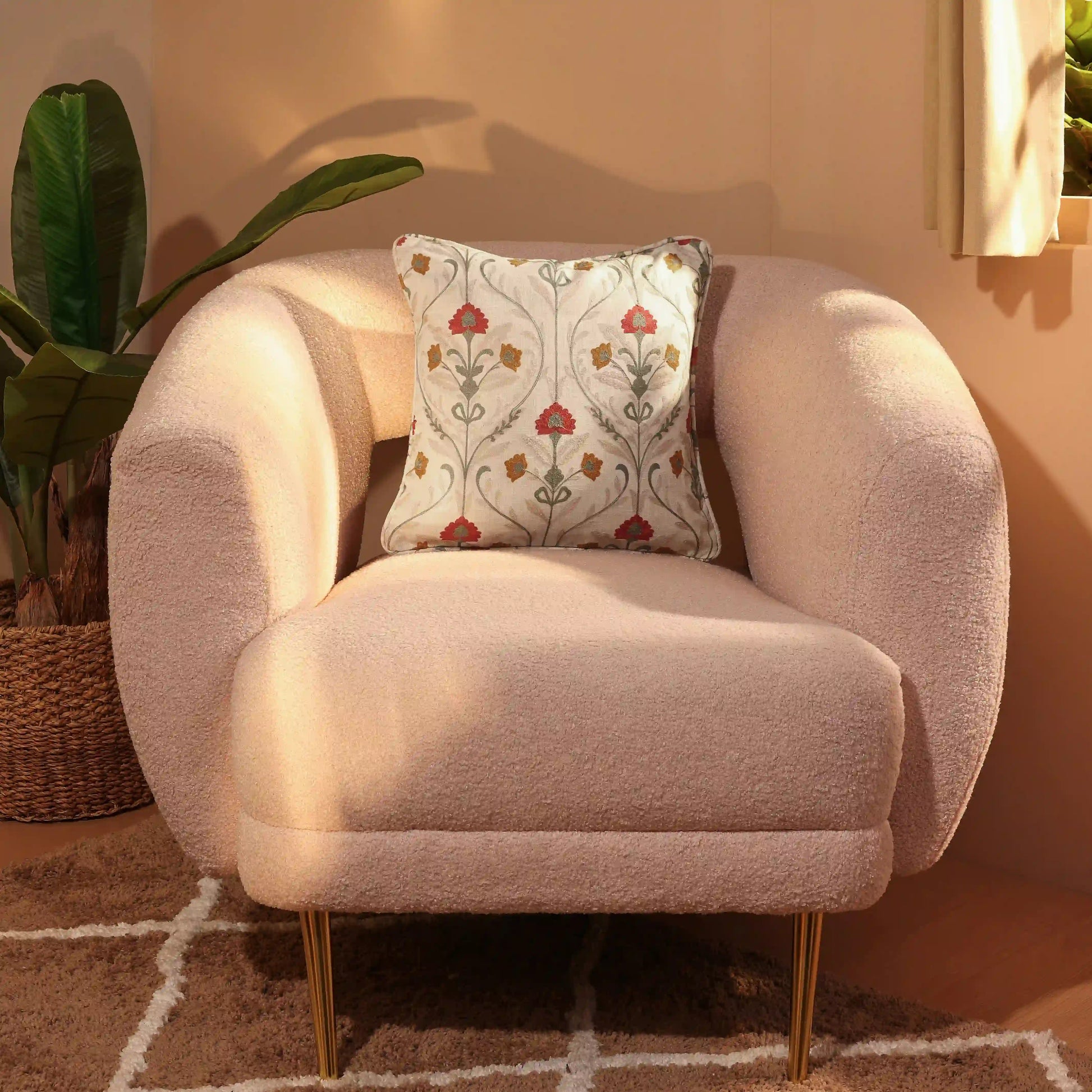 Espricia Embroidered Cushion Cover | Saanjh Merlot / Cushion Cover (41cm x 41cm)