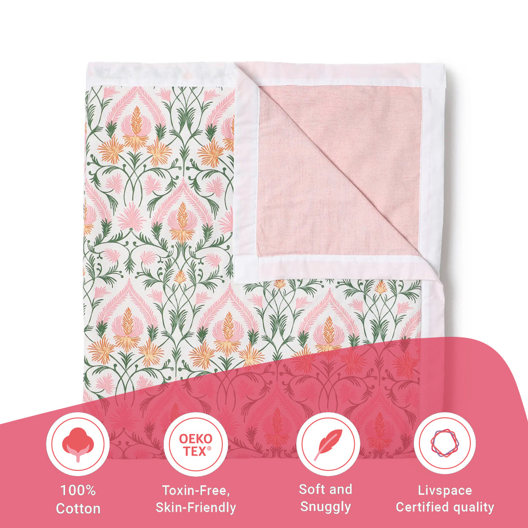 Bloomshire Classic | Everyday Charm Printed Reversible Dohar with Super Soft Flannel Layering-Salmon