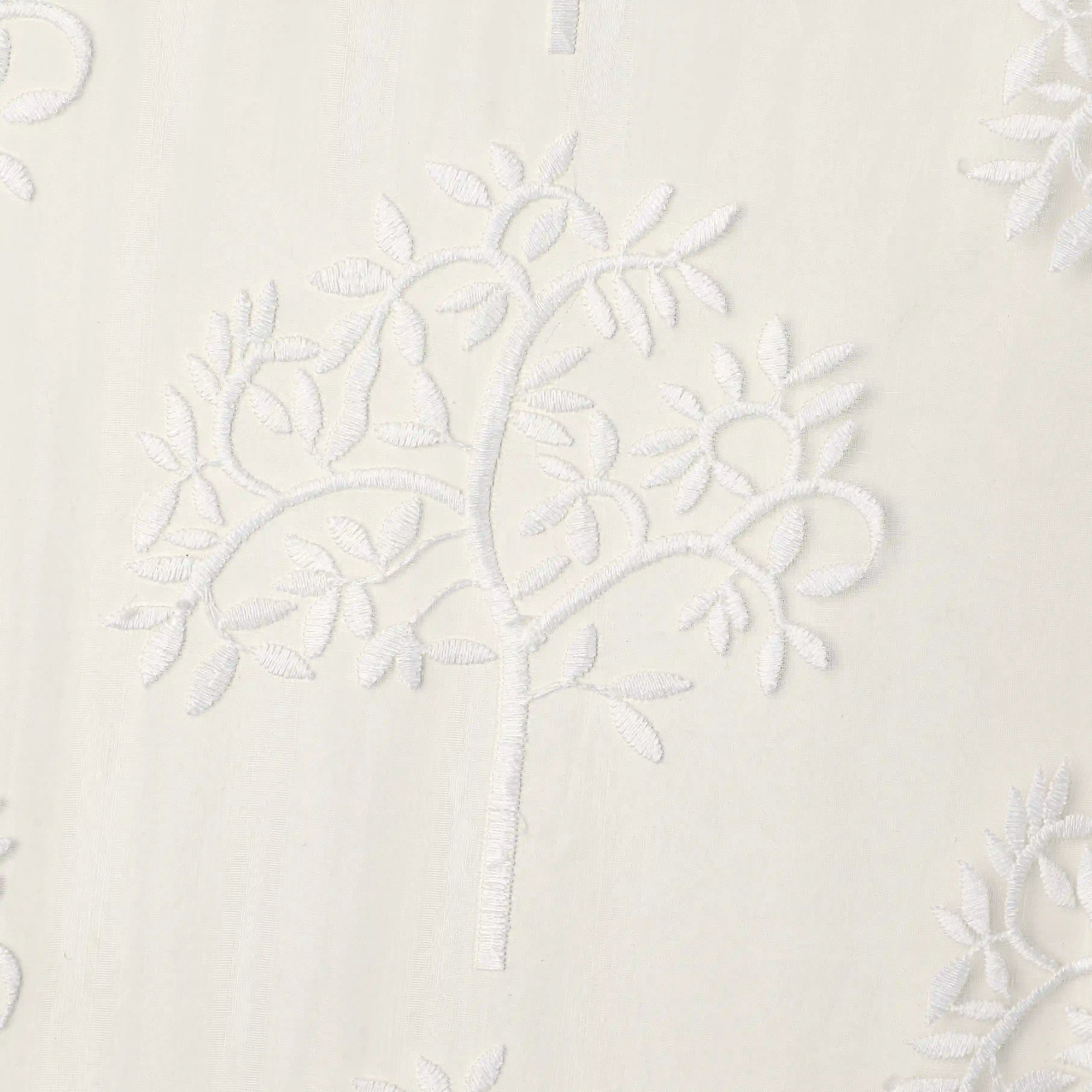 Velina Set Of 2 Embroidered Sheer Readymade Curtains | Botanical Trails Chalk Glow / Door (3.60ft X 7.22ft)
