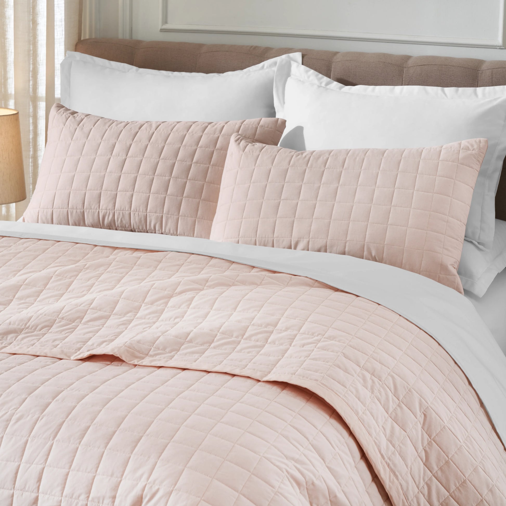 Nuvola | Luxurious Solid Dyed Box Quilted Cotton Bedcover Set Sepia Rose