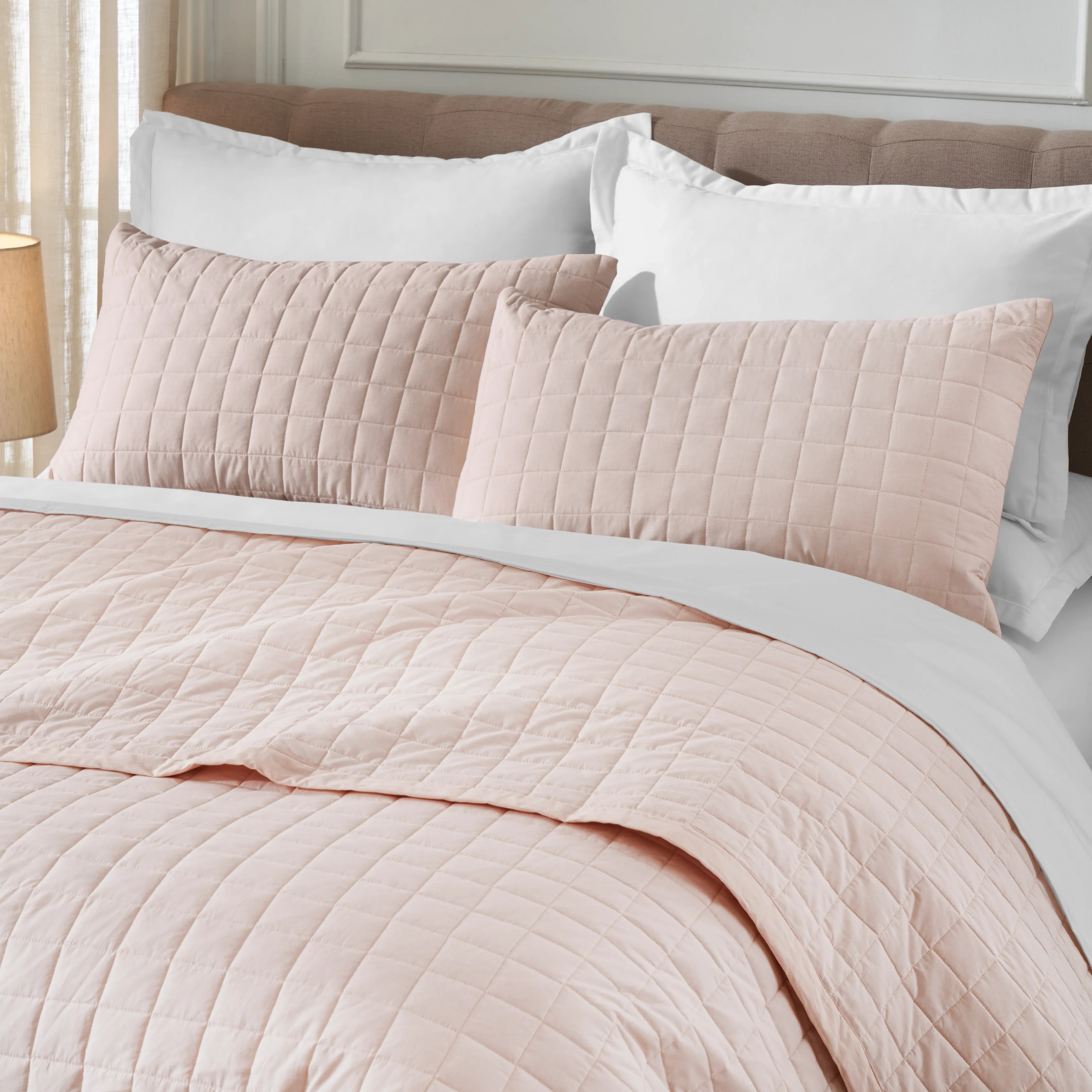 Nuvola | Luxurious Solid Dyed Box Quilted Cotton Bedcover Set Sepia Rose