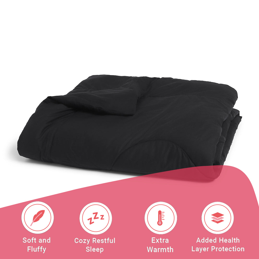 Paleto | Everyday Hues Cotton Solid Dyed 240GSM Comforter for Extra Warmth-Black