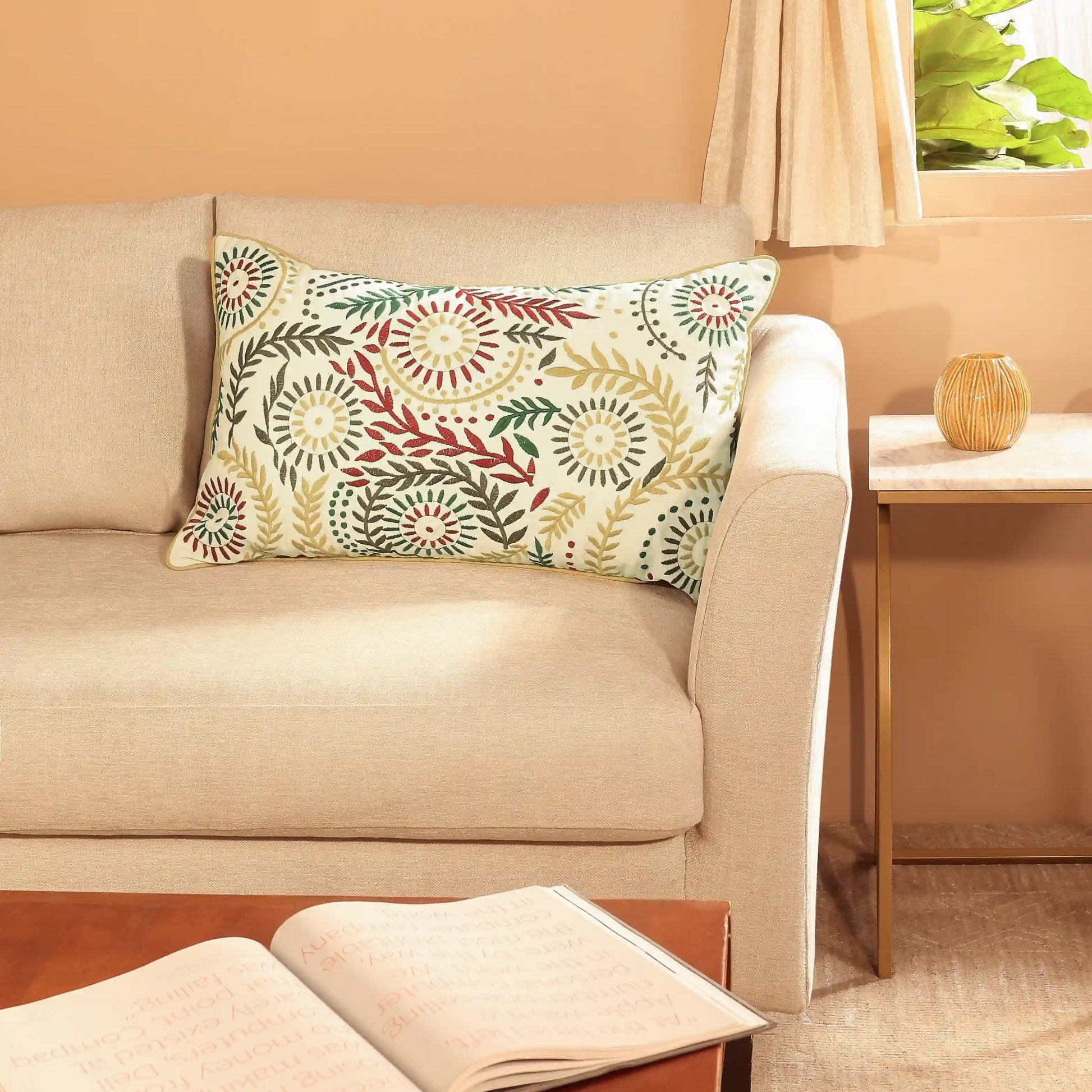 Espricia Embroidered Cushion Cover | Floral Mirage Sepia / Cushion Cover (41cm x 66cm)