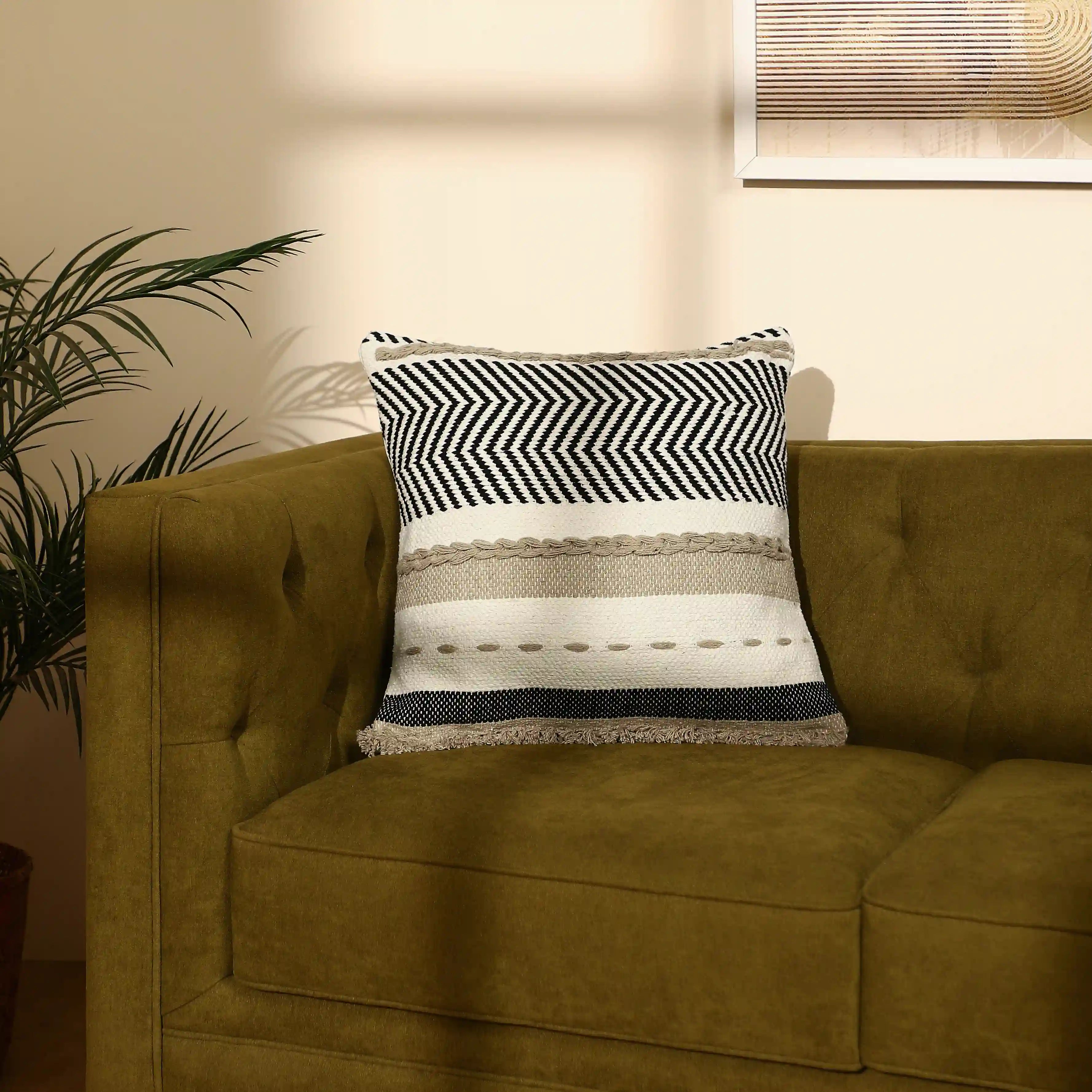 Vissencia 100% Cotton Woven Cushion Cover | Boho Bliss Sand / Cushion Cover (51cm x 51cm)