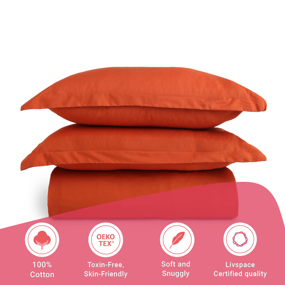 Paleto | Everyday Hues Solid Dyed Cotton Bedsheet Set-Rust