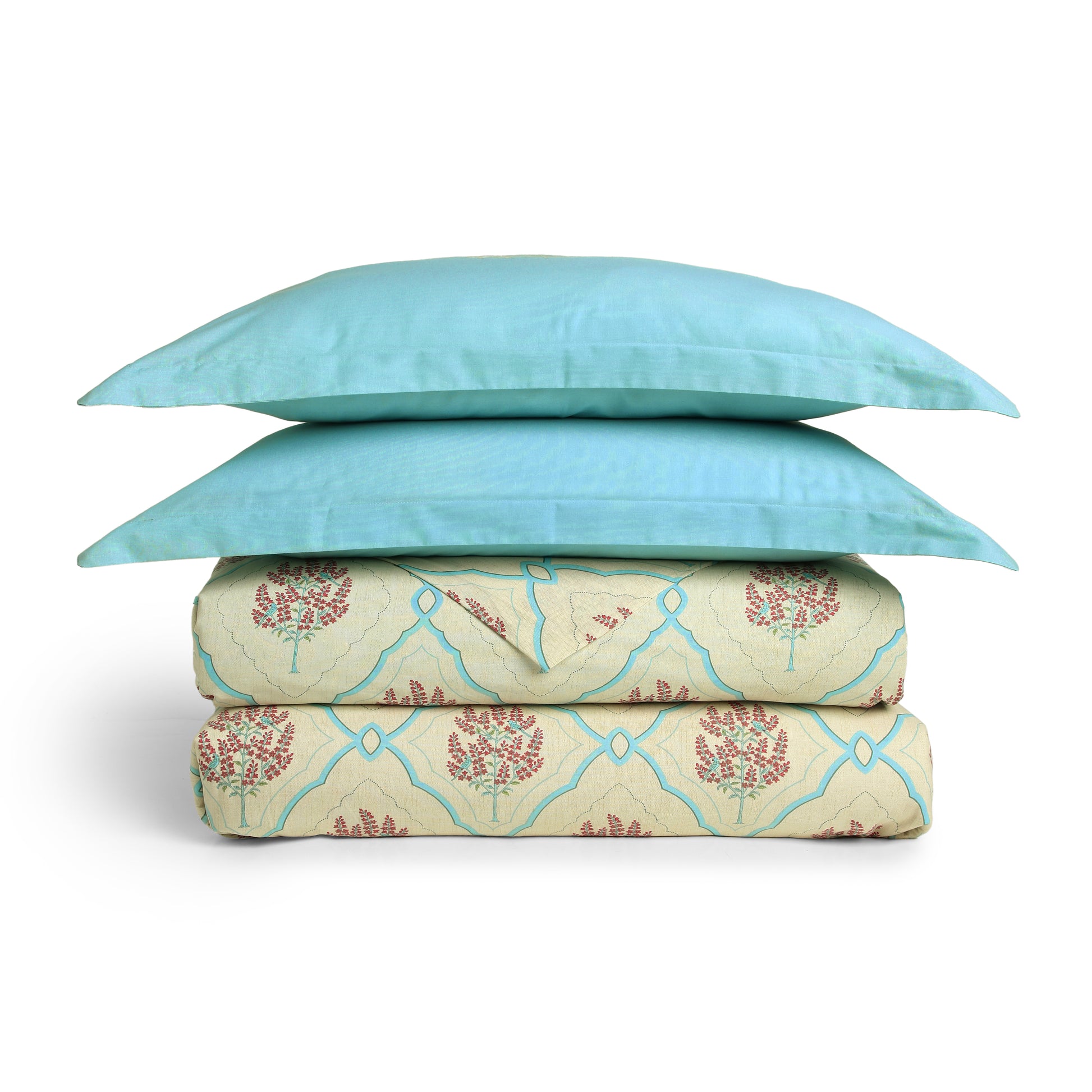 Chippa Lane | Contemporary Indian Print Design Coordinated Bedding Set | Set of Bedsheet & Dohars-Sage Bloom Sage Bloom / Double