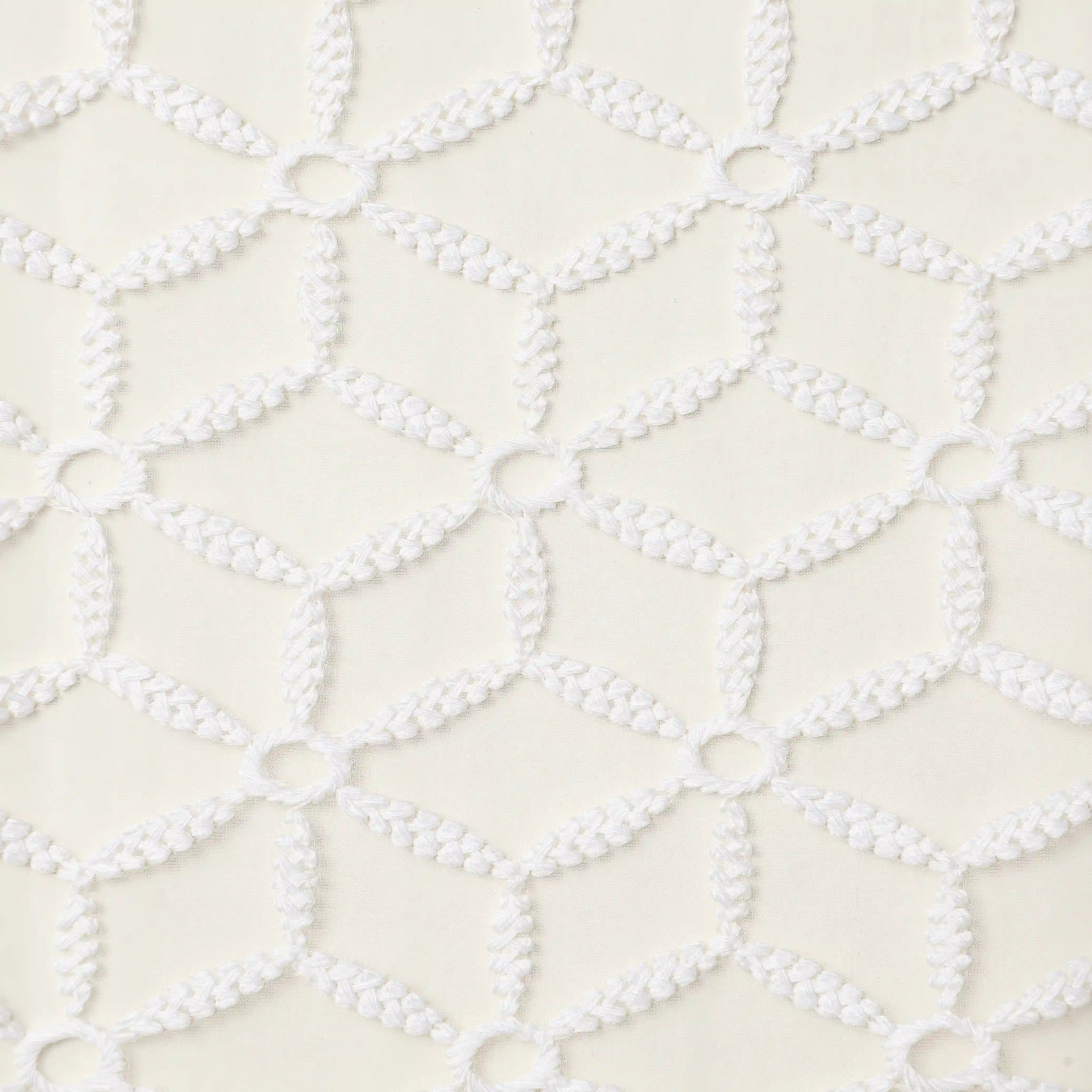 Velina Set Of 2 Embroidered Sheer Readymade Curtains | Whispering Trellis Dove White / Door (3.60ft X 7.22ft)