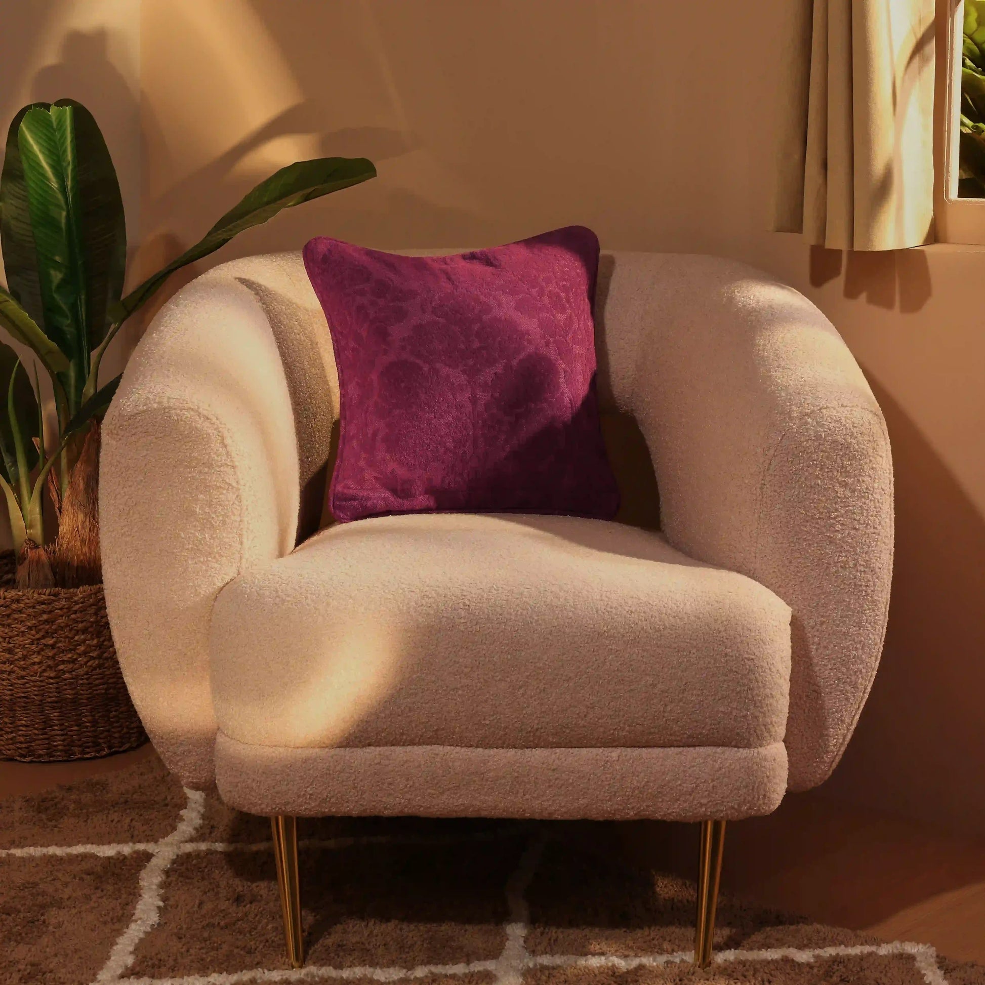Espricia Woven Cushion Cover | Floral Shadow Wine / Cushion Cover (51cm x 51cm)