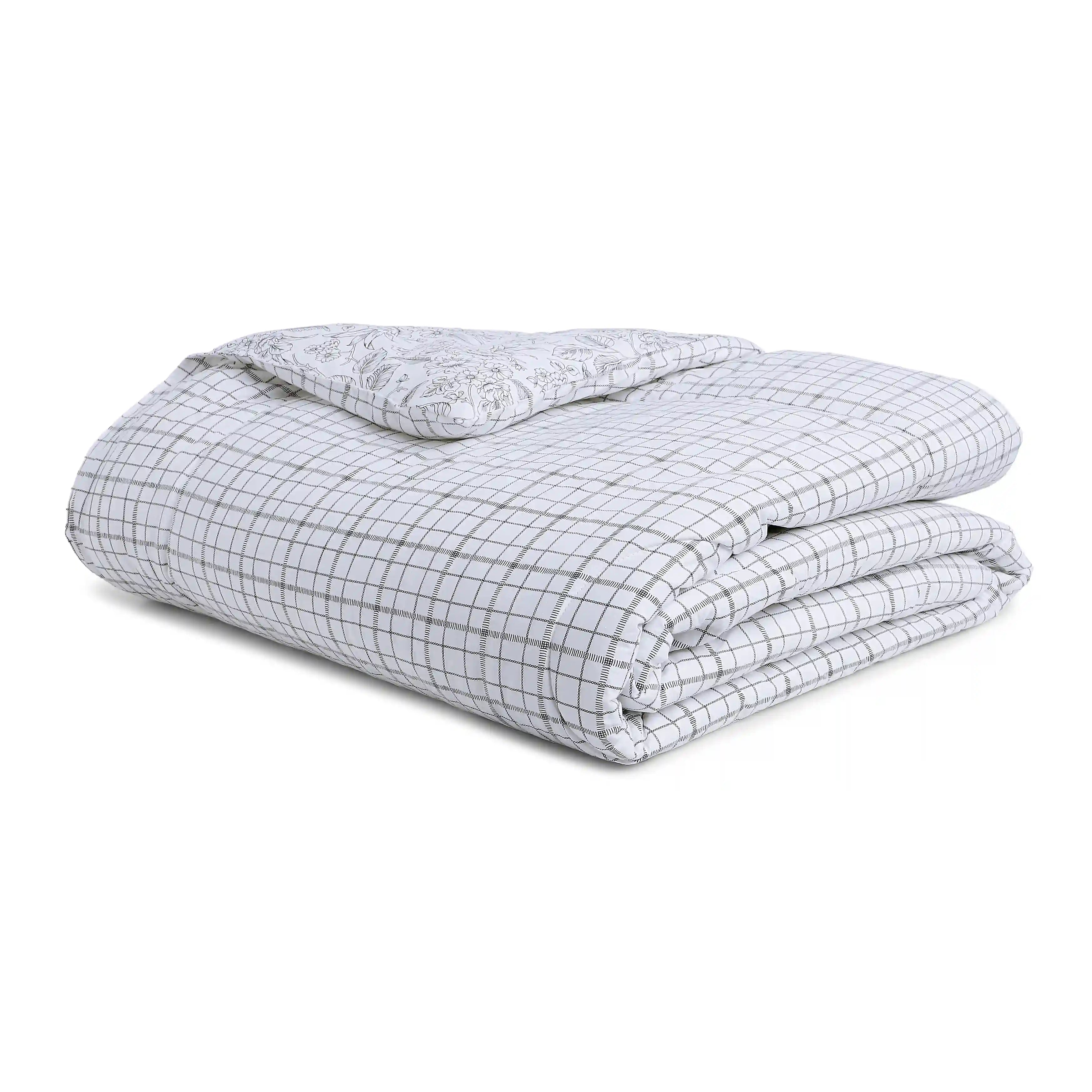 Mishella Printed Charcoal Checks Comforter-240gsm Charcoal Checks / Double