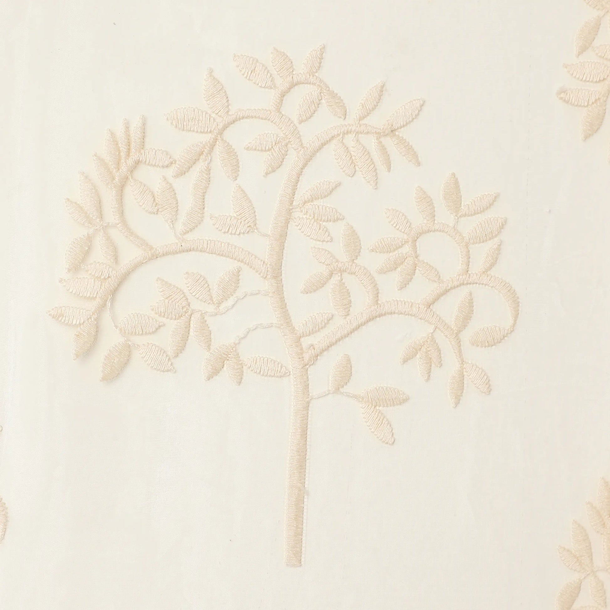 Velina Set Of 2 Embroidered Sheer Readymade Curtains | Botanical Trails Almond Silk / Door (3.60ft X 7.22ft)