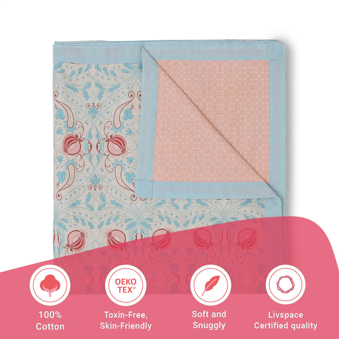 Chippa Lane | Contemporary Indian Print Design Reversible Dohar with Super Soft Flannel Layering-Light Blue