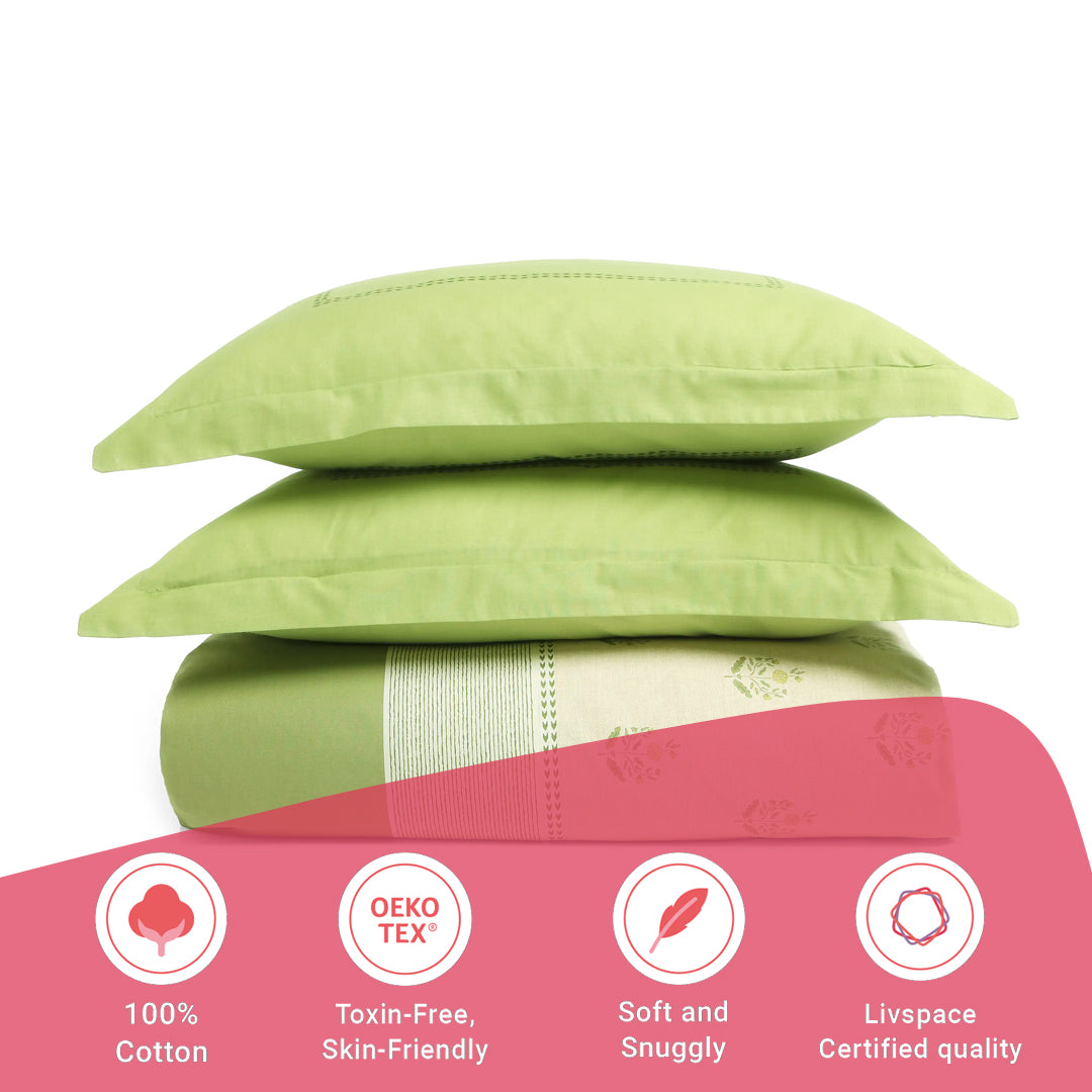 Chippa Lane | Contemporary Indian Print Design Cotton Bedsheet Set-Indian Moss