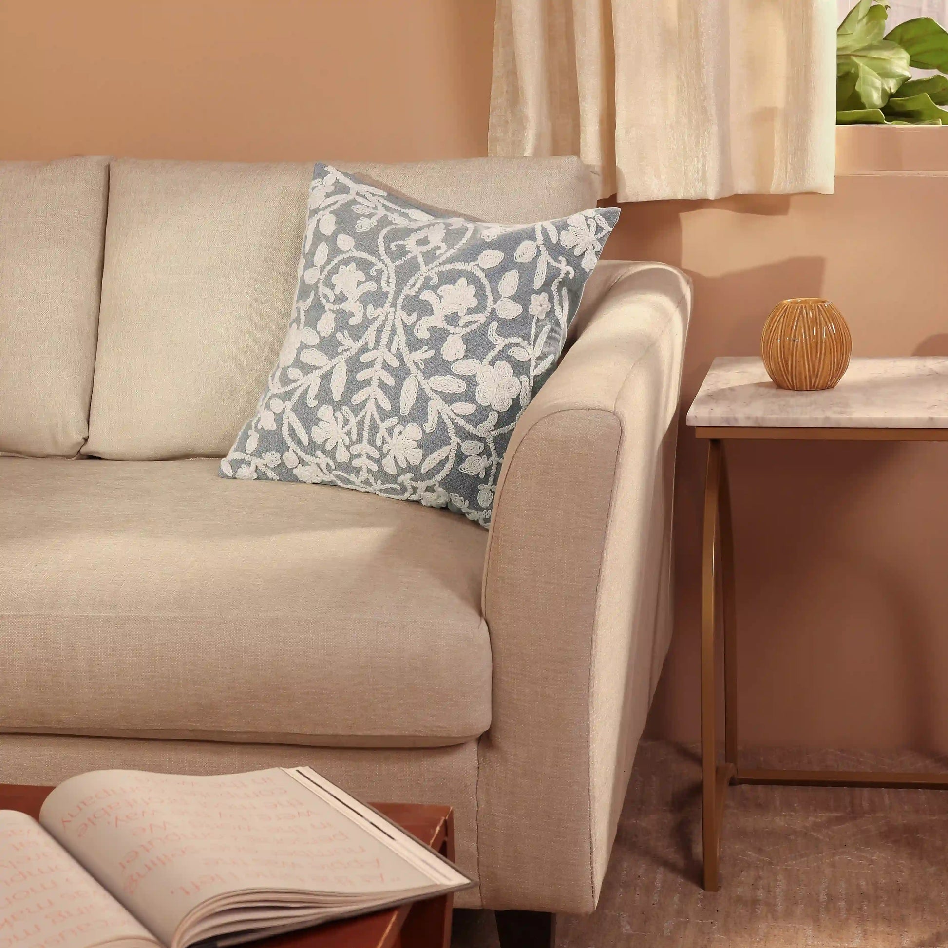 Espricia Embroidered Cushion Cover | Banjara Bloom Timeless Taupe / Cushion Cover (51cm x 51cm)