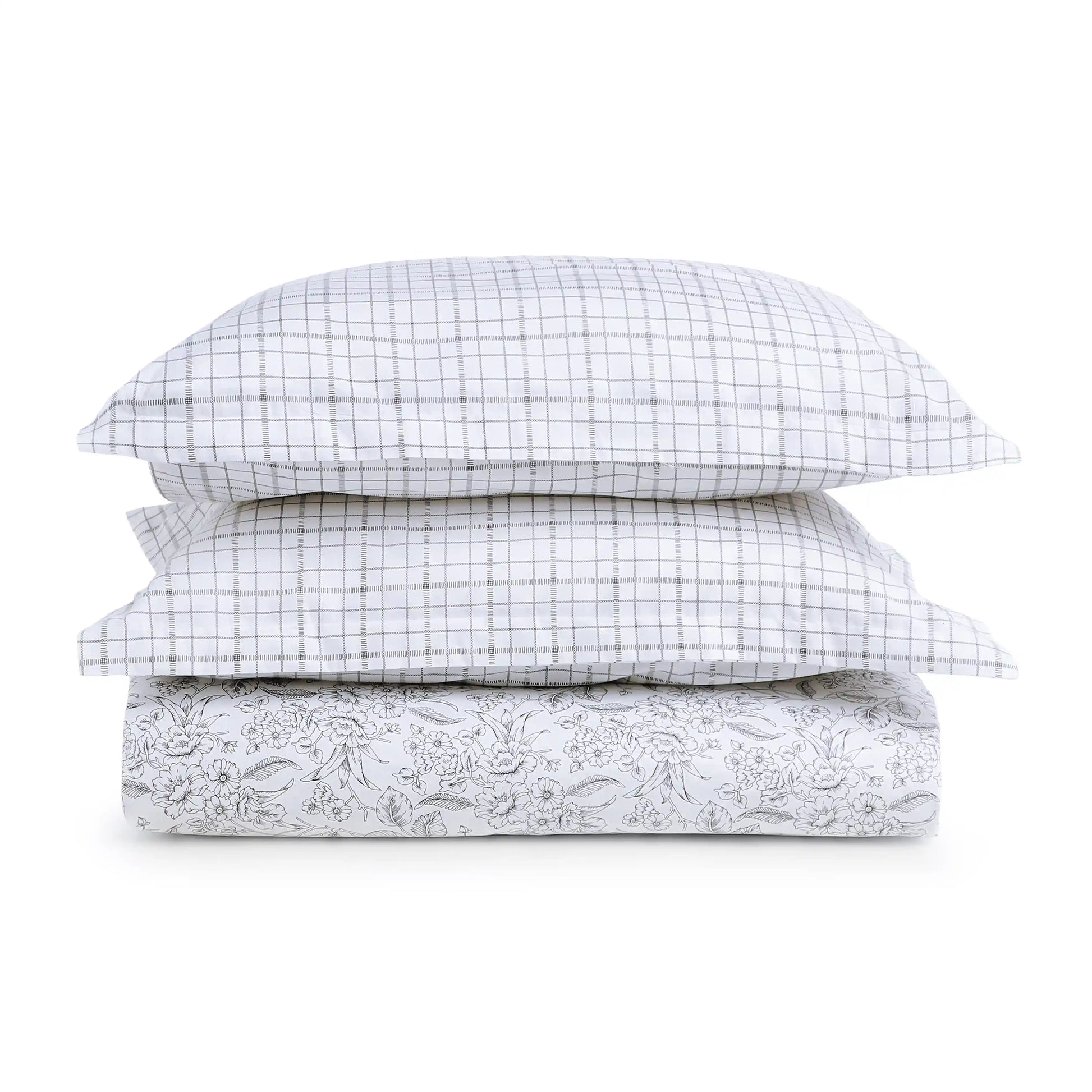 Mishella | Mix & Match Printed Cotton Bedsheet Set - Charcoal Bloom Charcoal Bloom / King