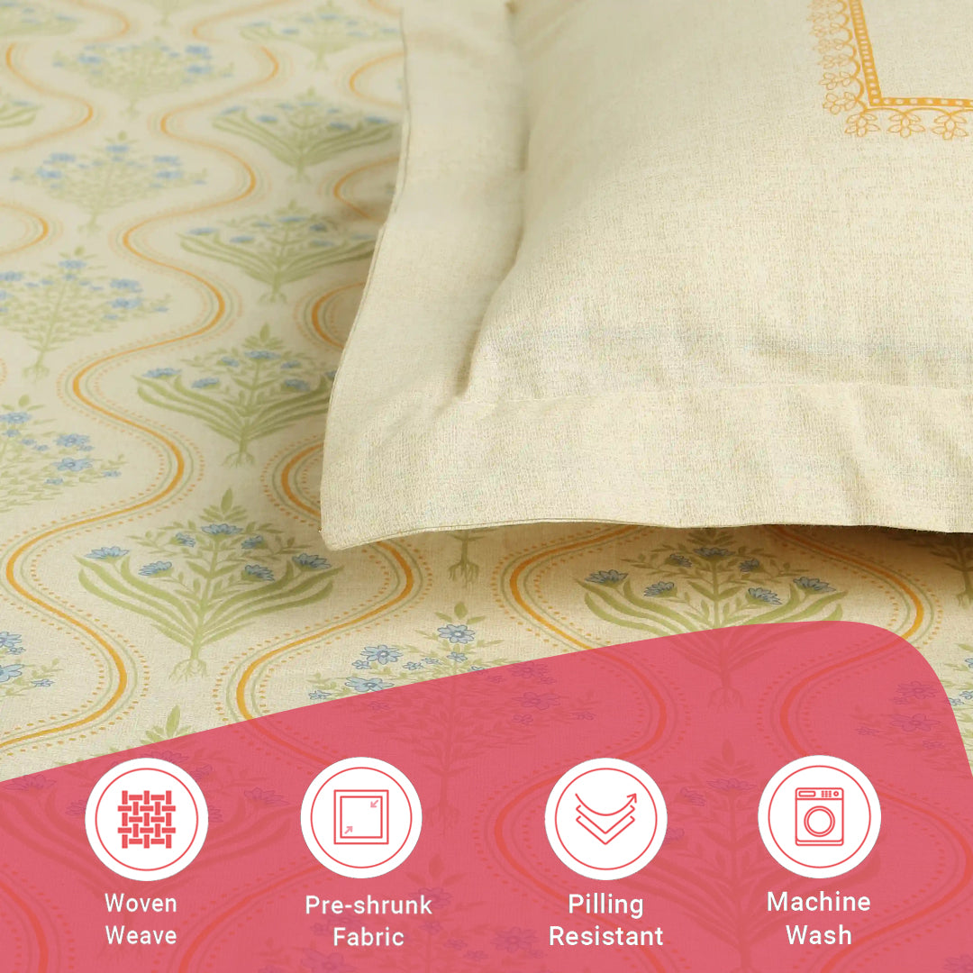 Chippa Lane | Contemporary Indian Print Design Cotton Bedsheet Set-Mustard