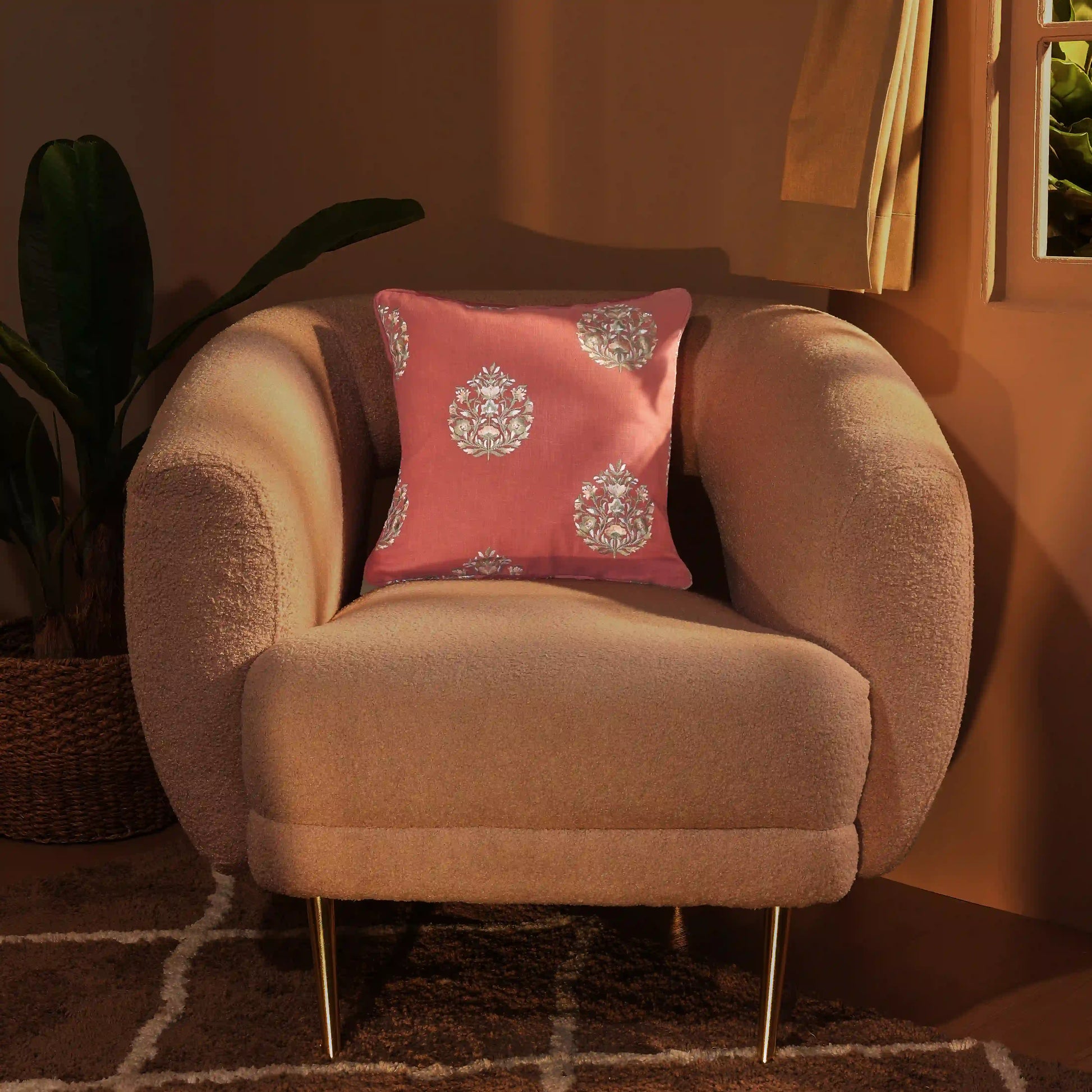Espricia Embroidered Cushion Cover | Bagh Bahaar Crimson Red / Cushion Cover (51cm x 51cm)