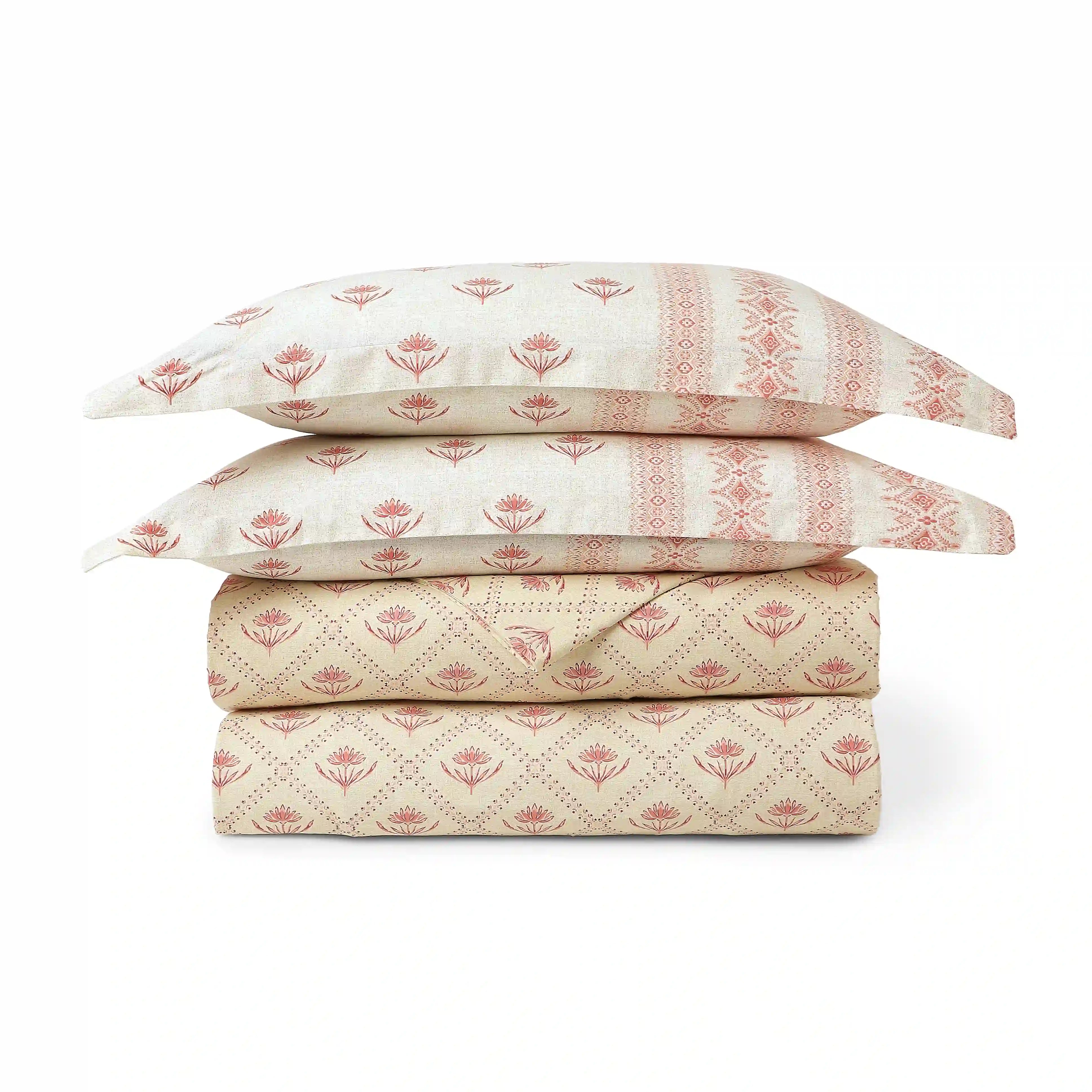 Chippa Lane | Contemporary Indian Print Design Coordinated Bedding Set | Set of Bedsheet & Dohars-Red Red / Double