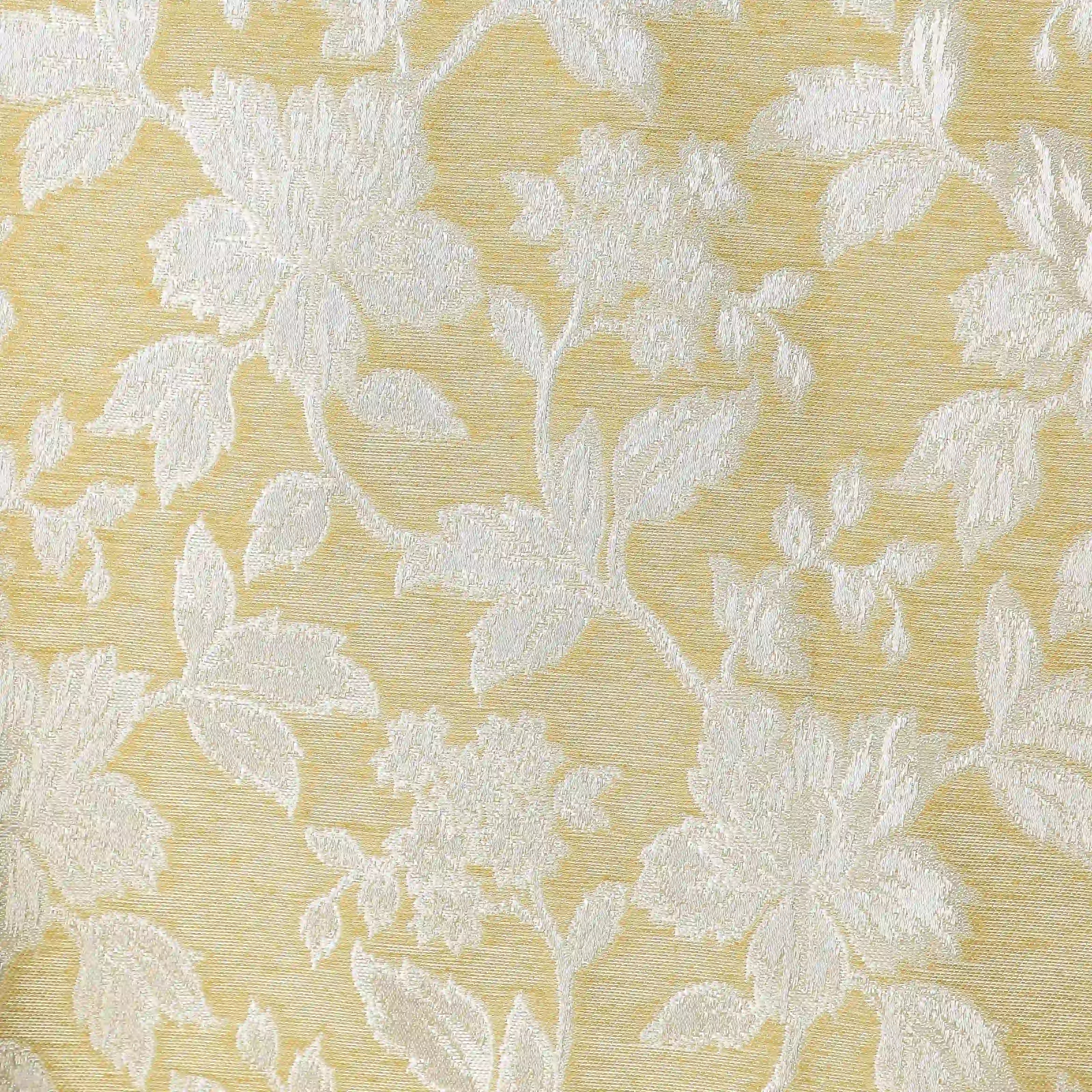 De Jacquard - Luxe Set Of 2 Jacquard Readymade Curtains | Monochrome Flora Honey / Door-XL (9ft X 4.4ft)