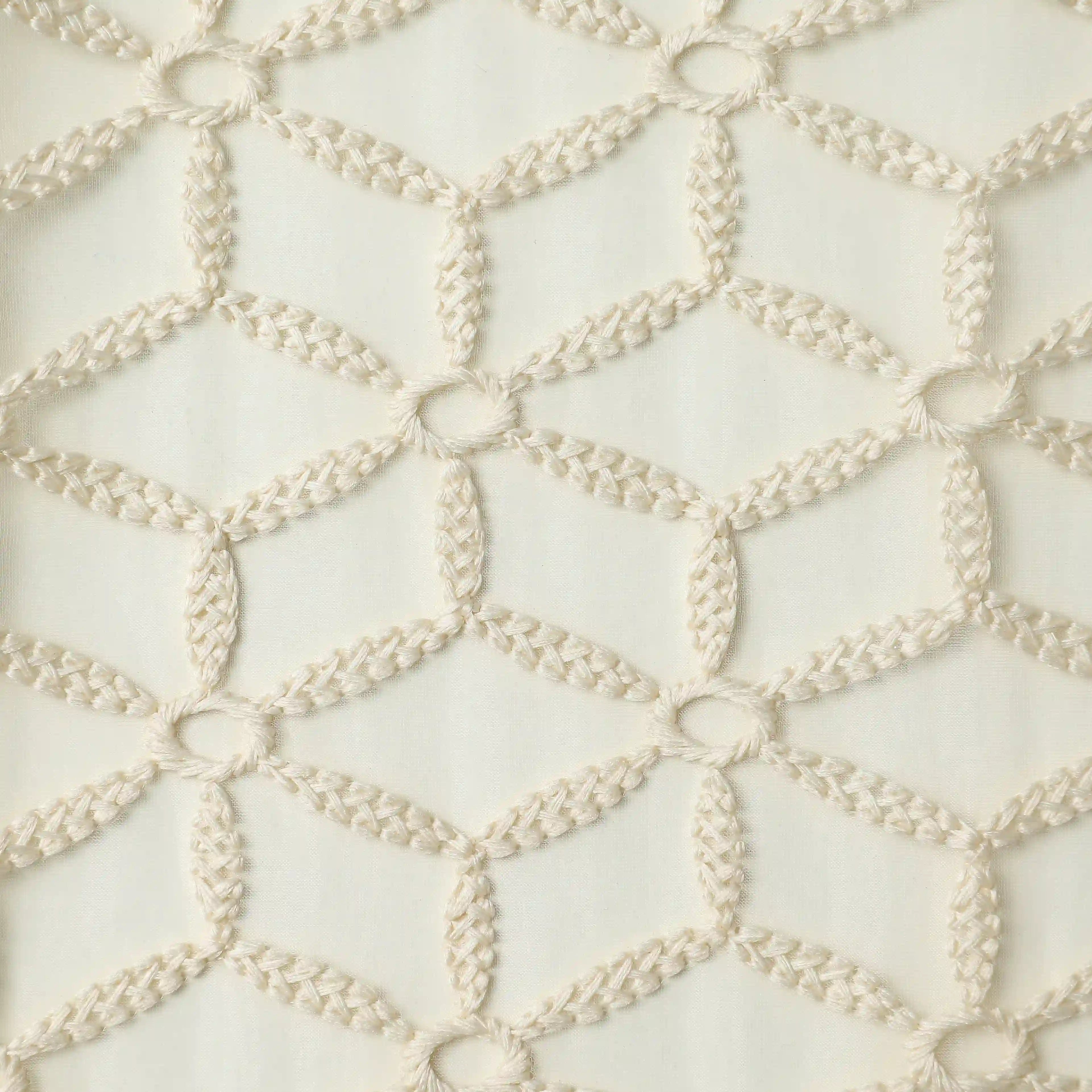 Velina Set Of 2 Embroidered Sheer Readymade Curtains | Whispering Trellis Soft Khaki / Door (3.60ft X 7.22ft)