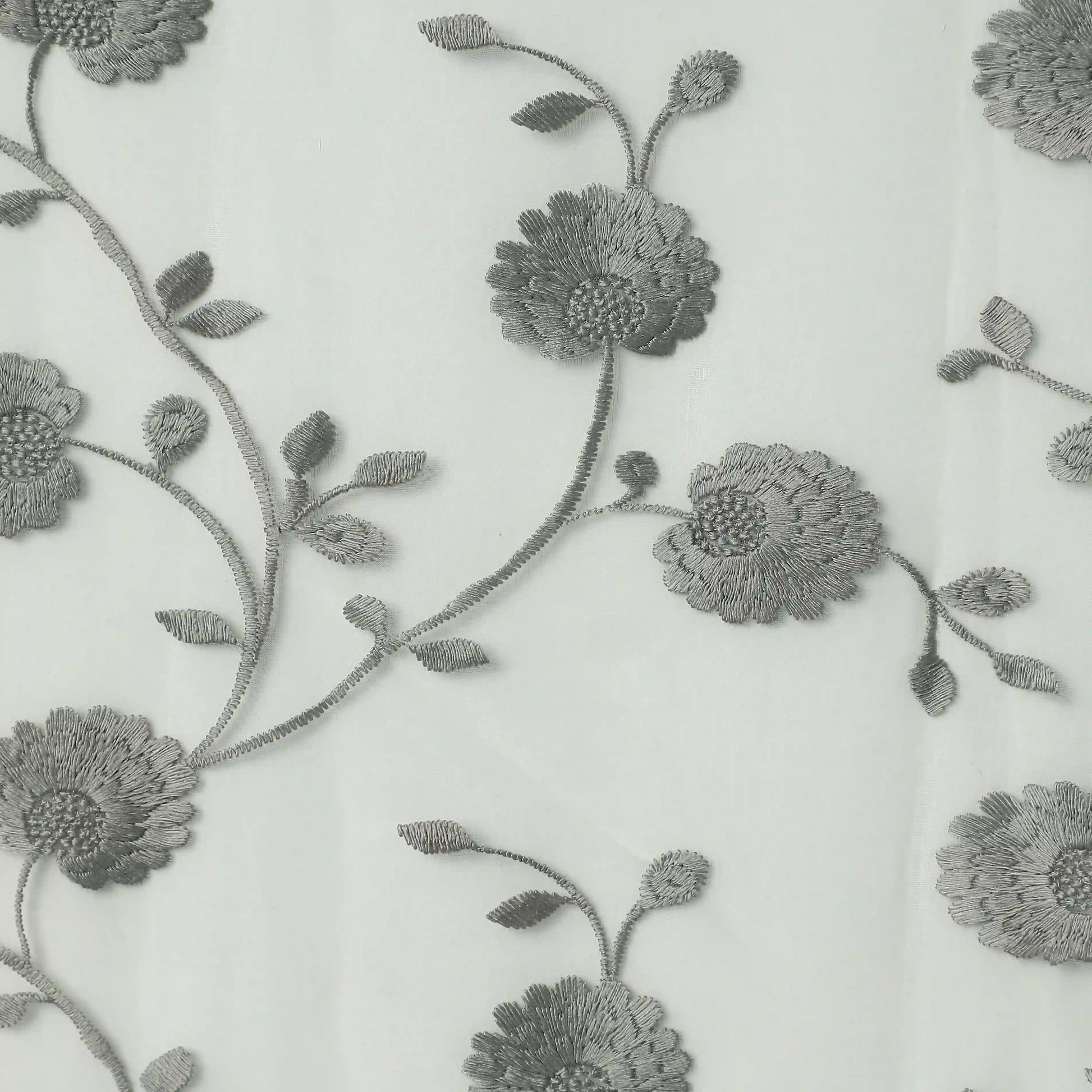 Velina Set Of 2 Embroidered Sheer Readymade Curtains | Vintage Chintz Slate Cement / Door (3.60ft X 7.22ft)